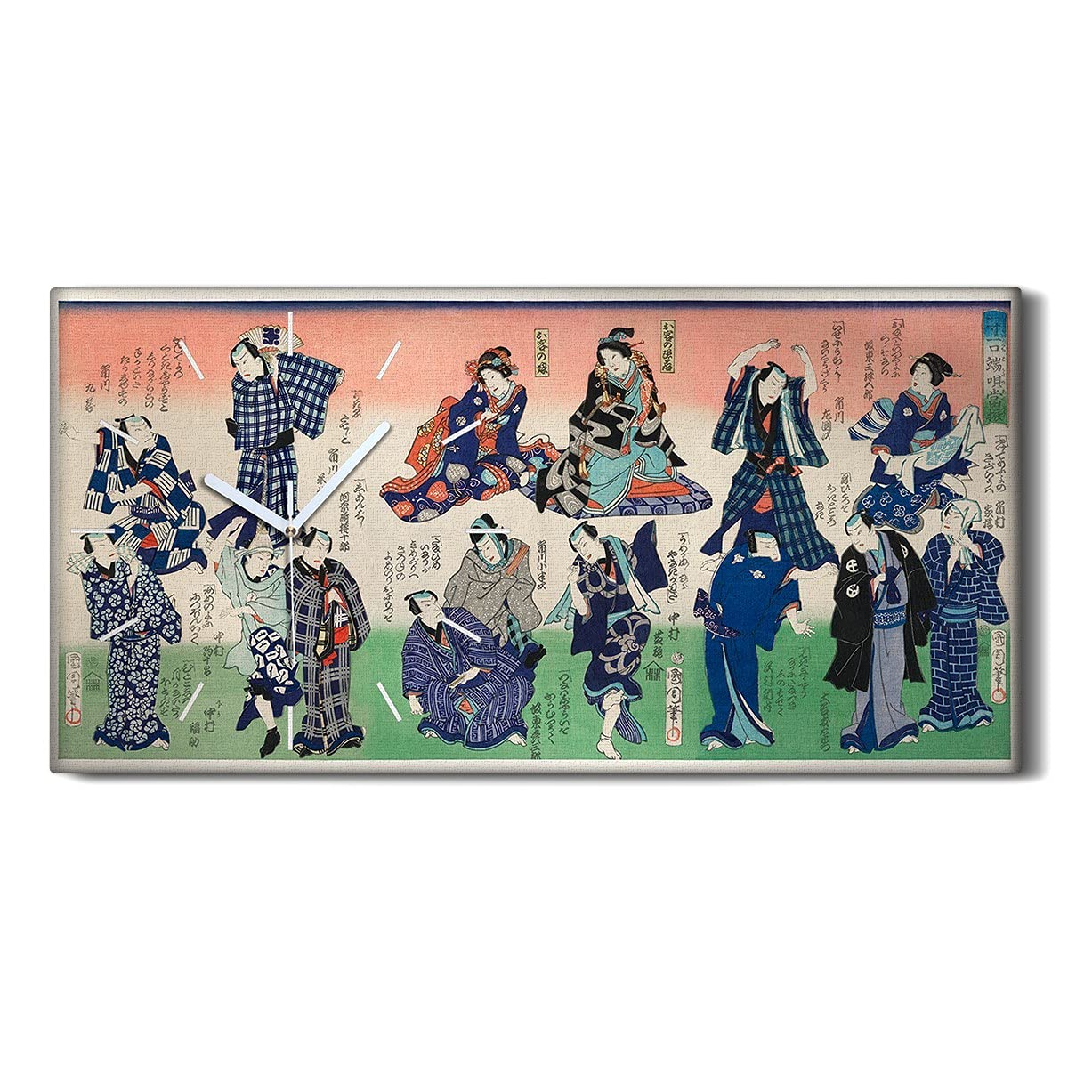 Horloge sur Toile Silencieuse Sans Tic-Tac Tableau Kimono 60x30cm
