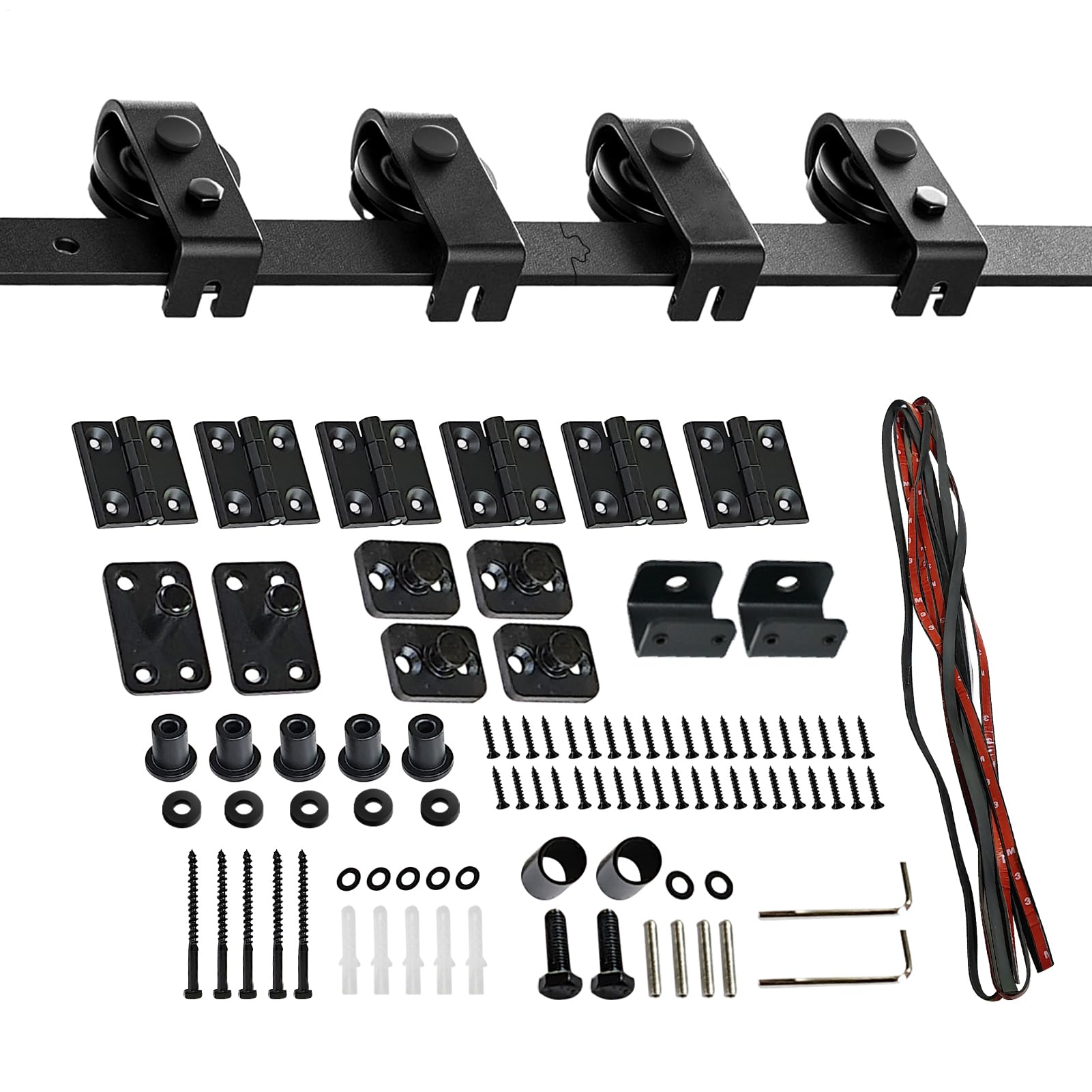 Kit de matériel pour porte coulissante - Roulettes noires - Accessoires pour appartement, restaurant, maison