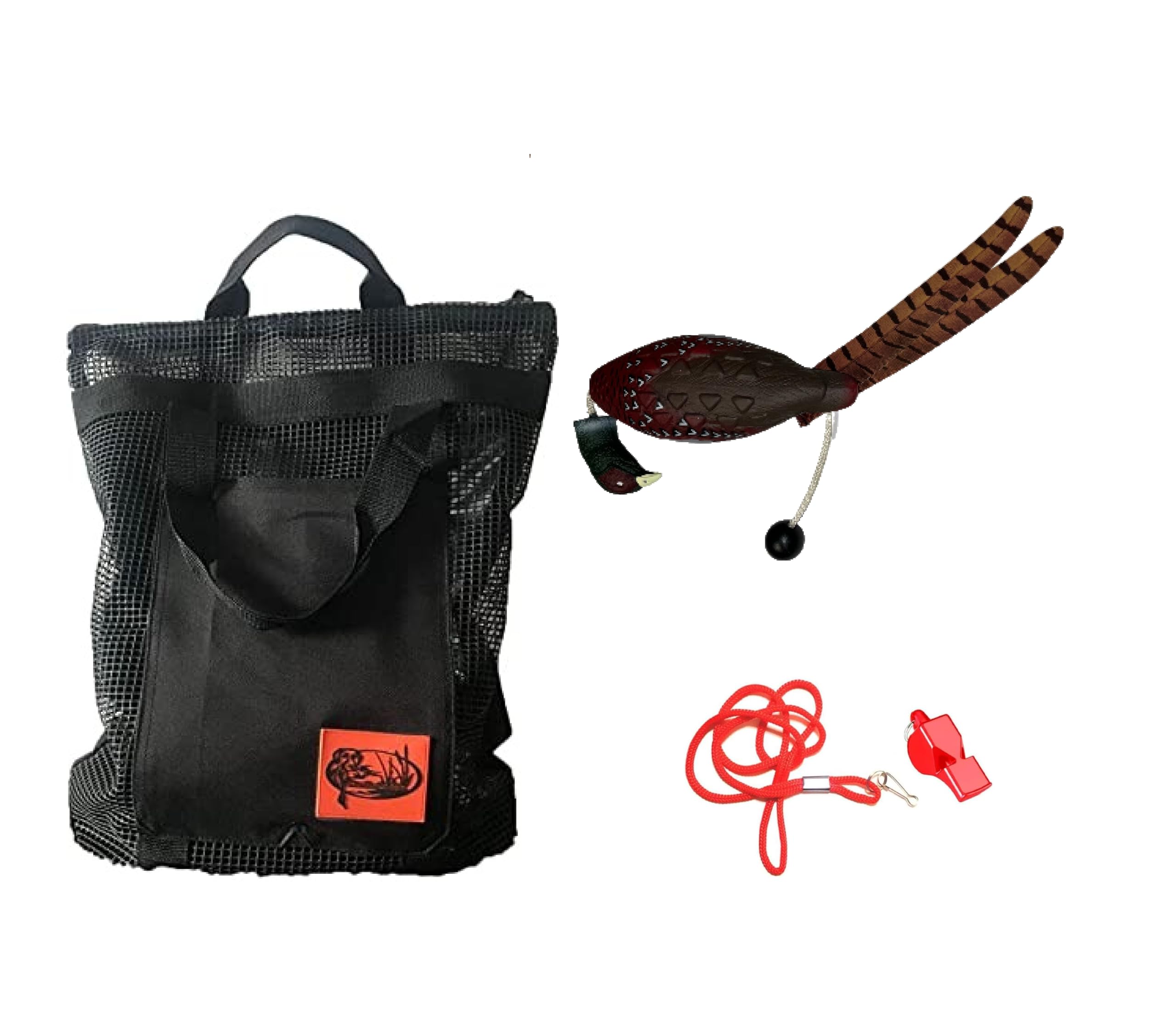 HuntEmUp Ultimate Pheasant Dog Trainier Mesh Gear Bag and Training Whistle - Pheasant Dummy Dog Puppy Sporting Dog Gundog Training Upland
