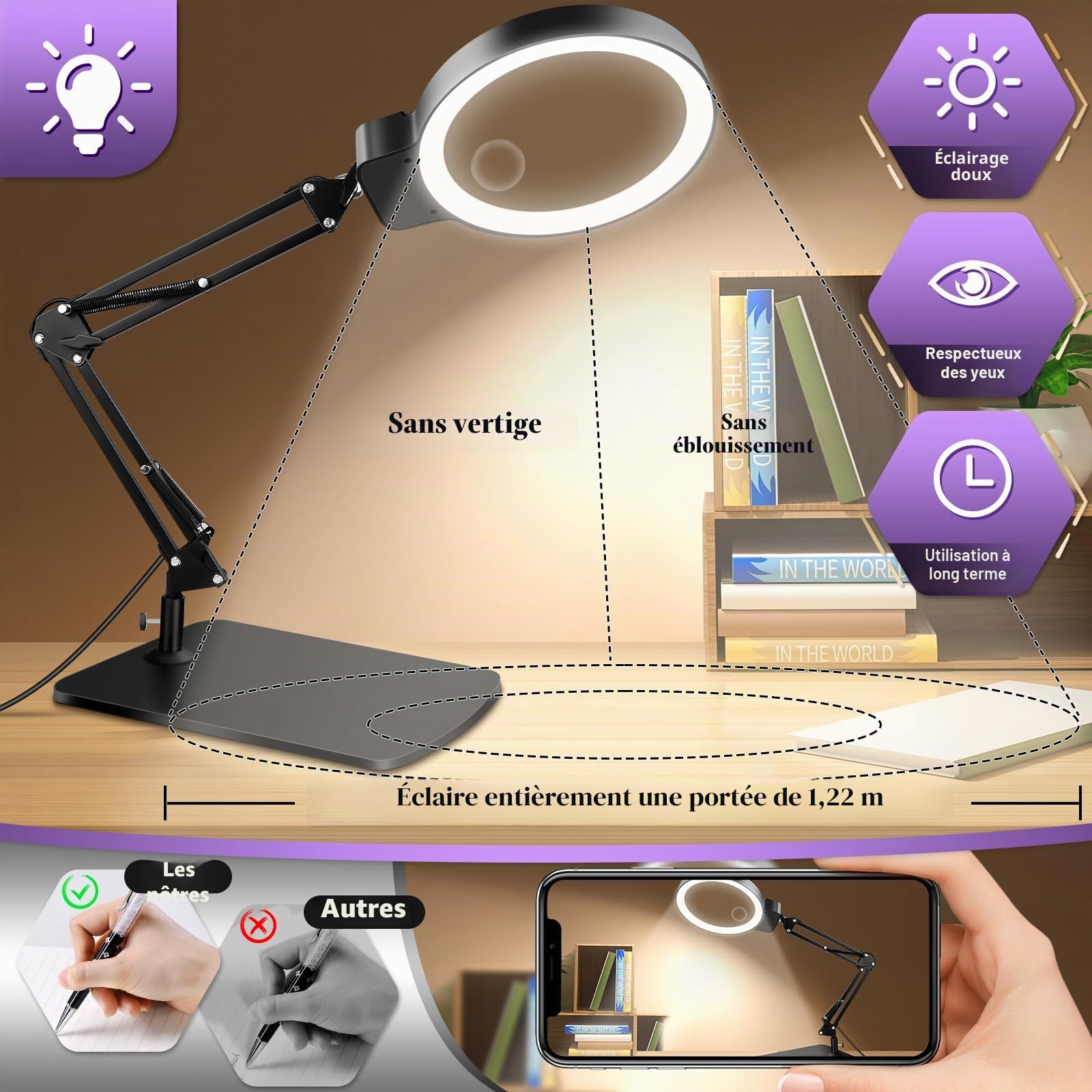 NZQXJXZ 10X 30X Loupe avec Lumière et Support,Lampe Loupe Éclairée à 36 LED