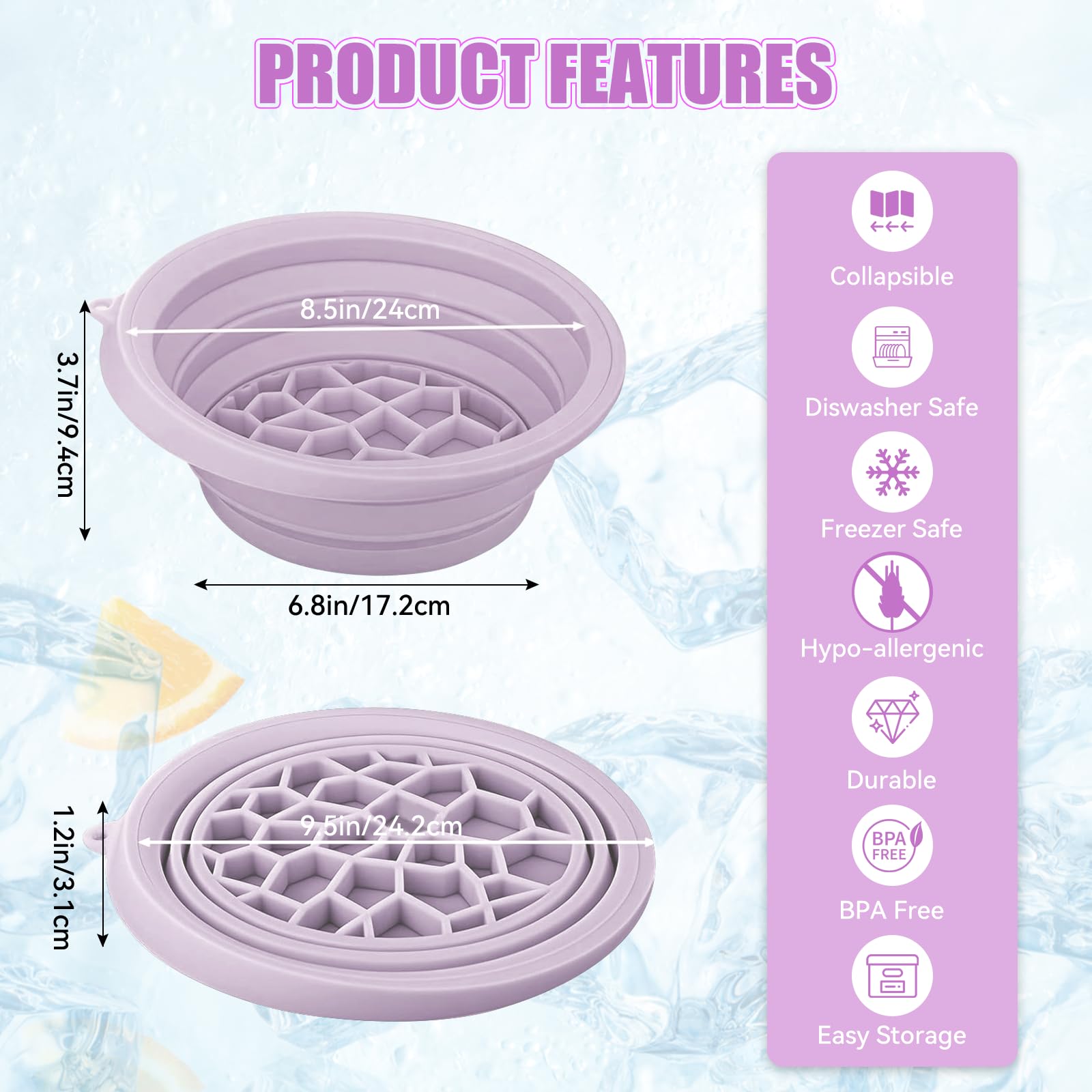 nnOuOnn Cuenco facial para hielo, lavabo portátil de silicona plegable con Icetray integrado, enfriamiento rápido para aliviar la hinchazón, calmar la piel, accesorios de baño, uso en viajes en casa