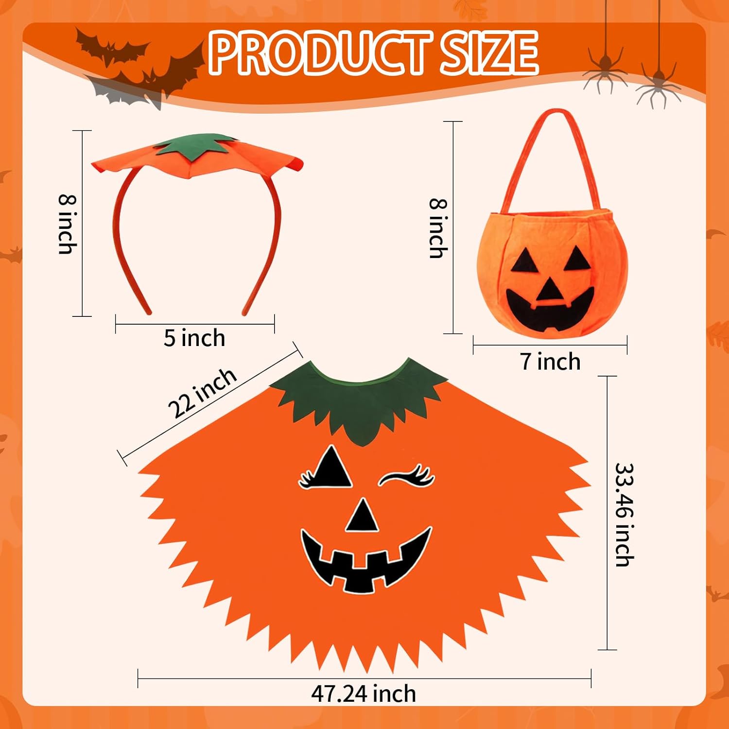 Halloween Pumpkin Costume for Women, 3 PCS Glow in the Dark Pumpkin Poncho with Headband Bag,Halloween Costume Set for Costume Party - Image 6