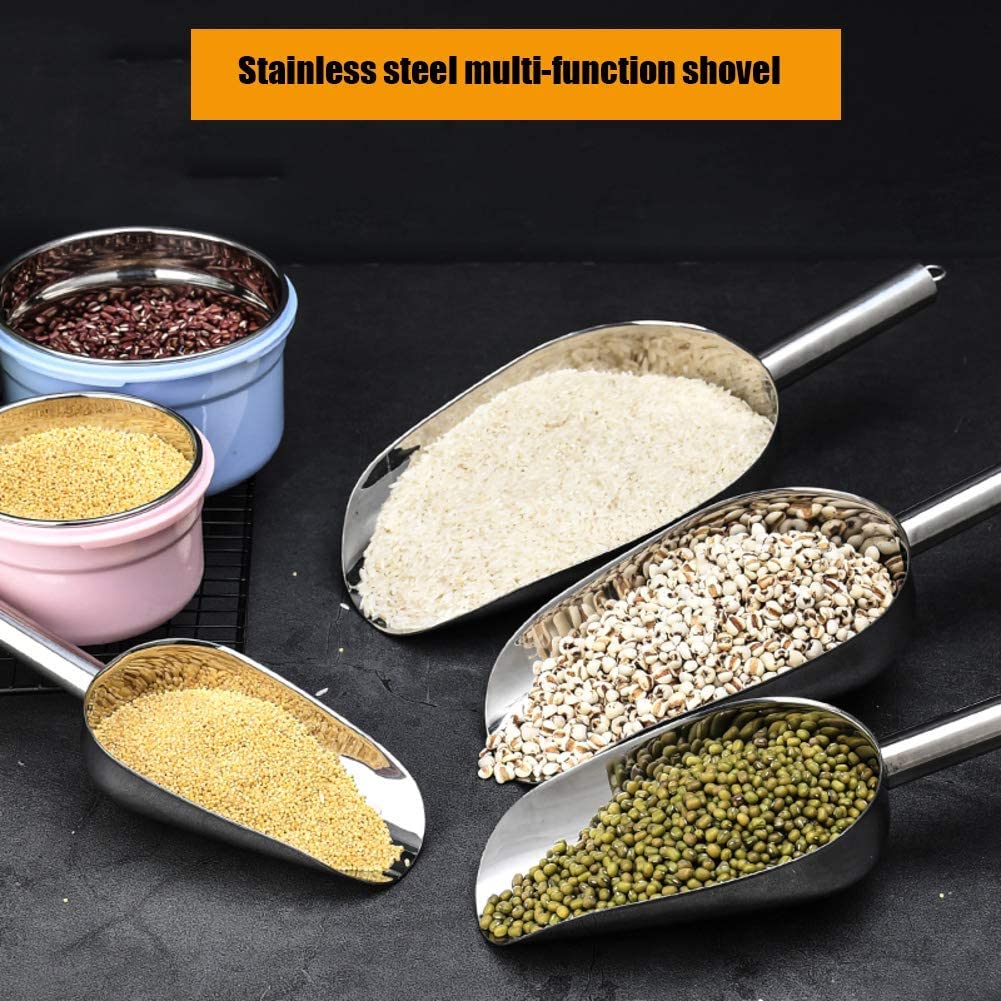 Pala para hielo de acero inoxidable, pala para alimentos de supermercado, pala para harina, pala para palomitas de maíz, pala para dulces, pala multifunción Plata 12,3x7,6 cm (5x3 pulgadas) (Plata 1
