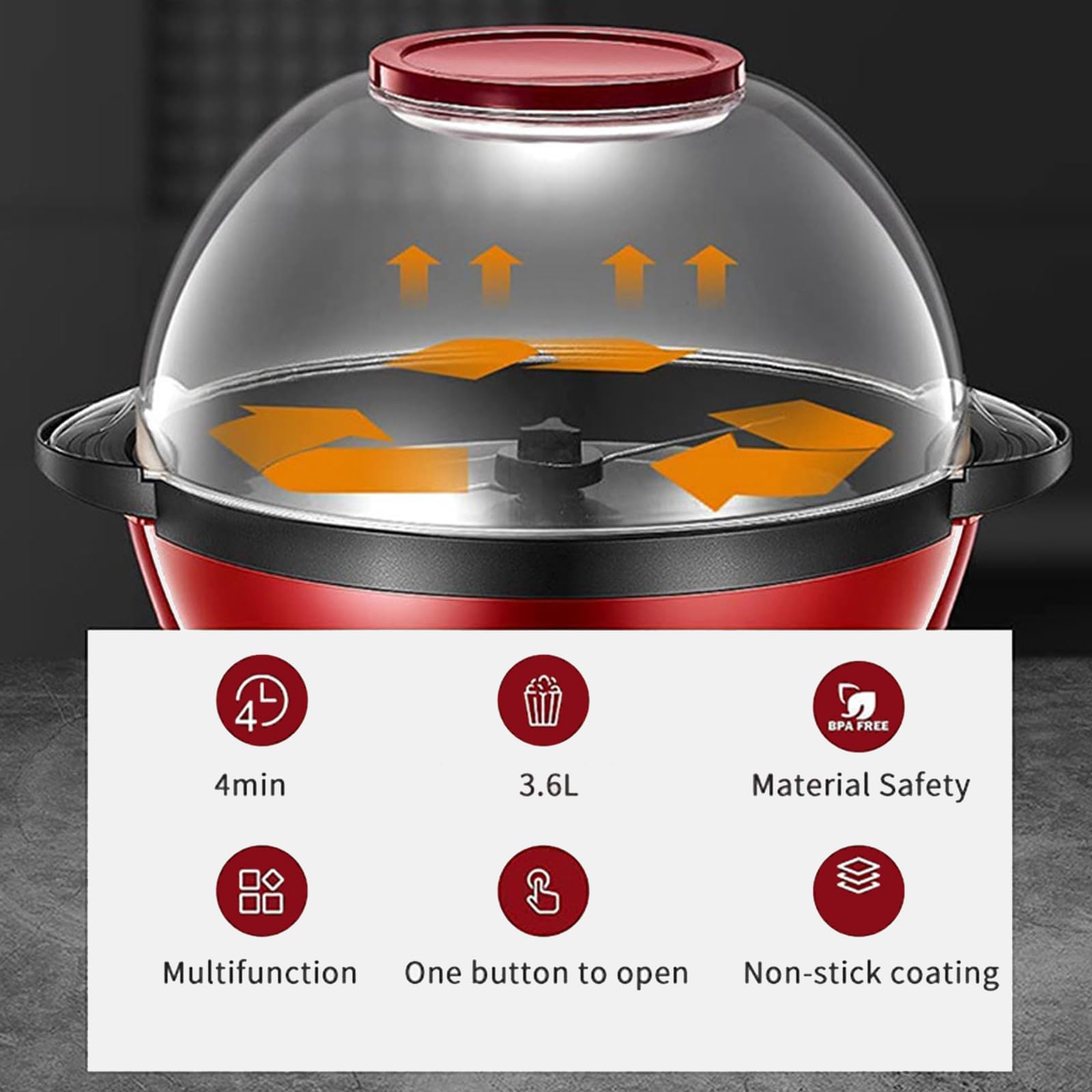 Máquina para Hacer Palomitas de maíz de 3.6 L, Totalmente automática, con Revestimiento Antiadherente. Palomitas rápidas en 4 Minutos, para Noches de Cine y reuniones Familiares
