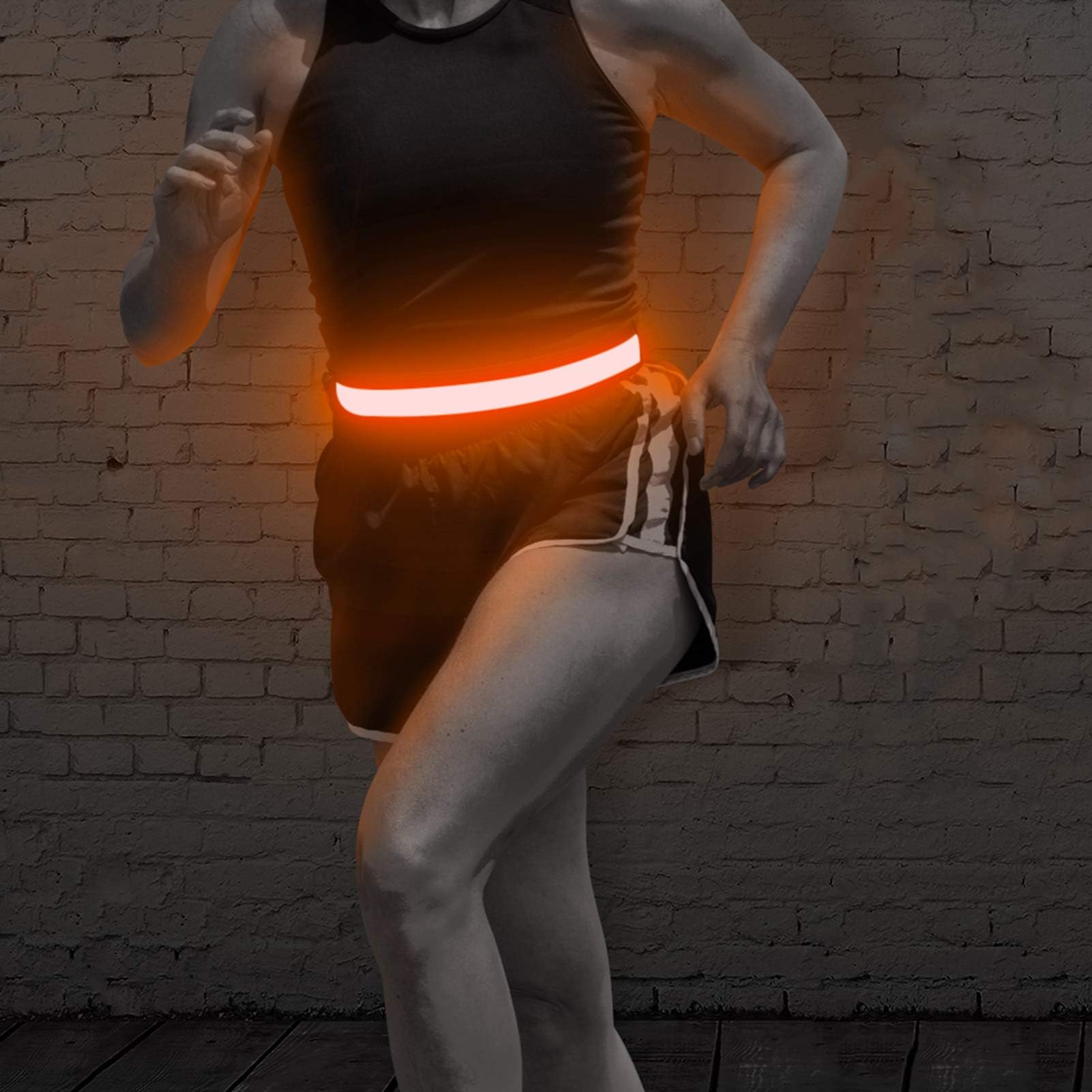 BSEEN(Orange) - LED Running Belt, USB Rechargeable Reflective Glowing LED Waist Belt, Flashing Safety Lights Band for Runners, Joggers, Walkers, Pet Owners, Cyclists