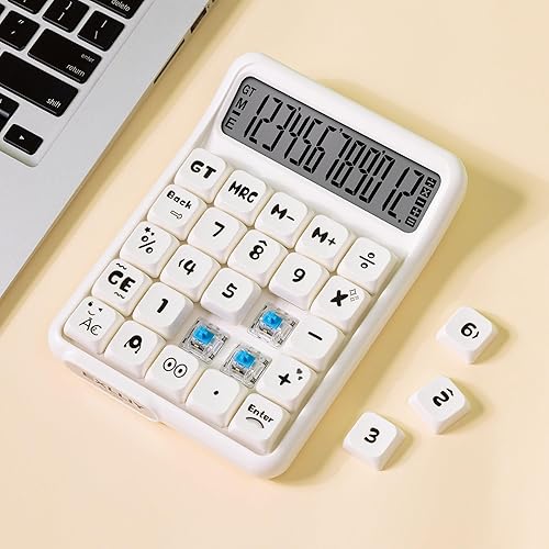 Miniatura 9 de Calculadora con Interruptor Mecánico, 10 Dígitos, Gran Pantalla LCD, Púrpura, Botones Grandes, Estética Gradiente Verde,Azul degradado,Gradiente
