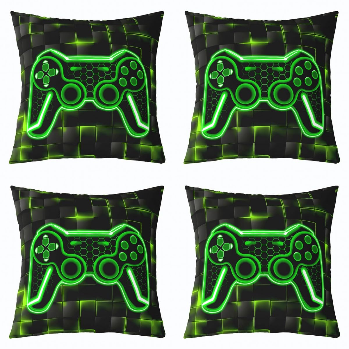 Homemissing Gamer Throw Pillow Covers 18"x18" Set of 2 Soft Green and Black Pillow Case Cushion Cover Decor Gaming Ombre Decorative Throw Pillowcase for Sofa Geometric Square Cushion Case - Image 2