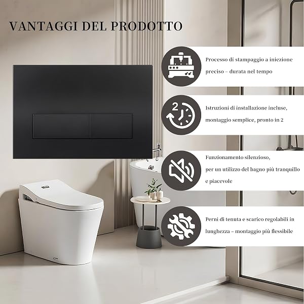 Fixnorex Placca di comando WC compatibile con Geberit Sigma 01/20/30, UP300 & UP320, doppio scarico, 246 × 164 mm, completa di set di leve e telaio di montaggio(Nero Opaco) - 3