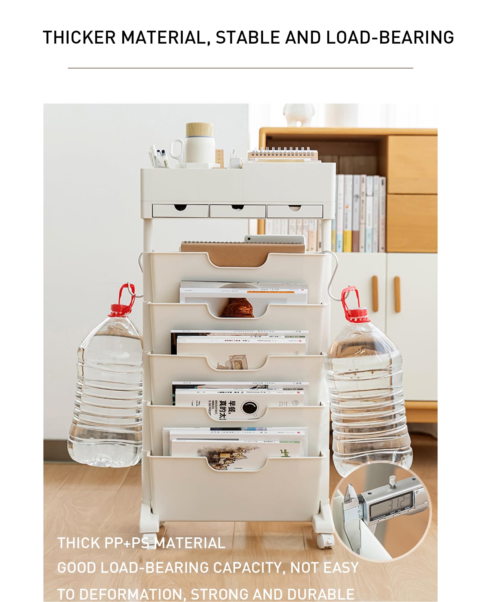 Libreria Mobile Con Ruote Per Scrivania - Organizer Compatto, Bianco, Per Ufficio O Casa - Foto 2