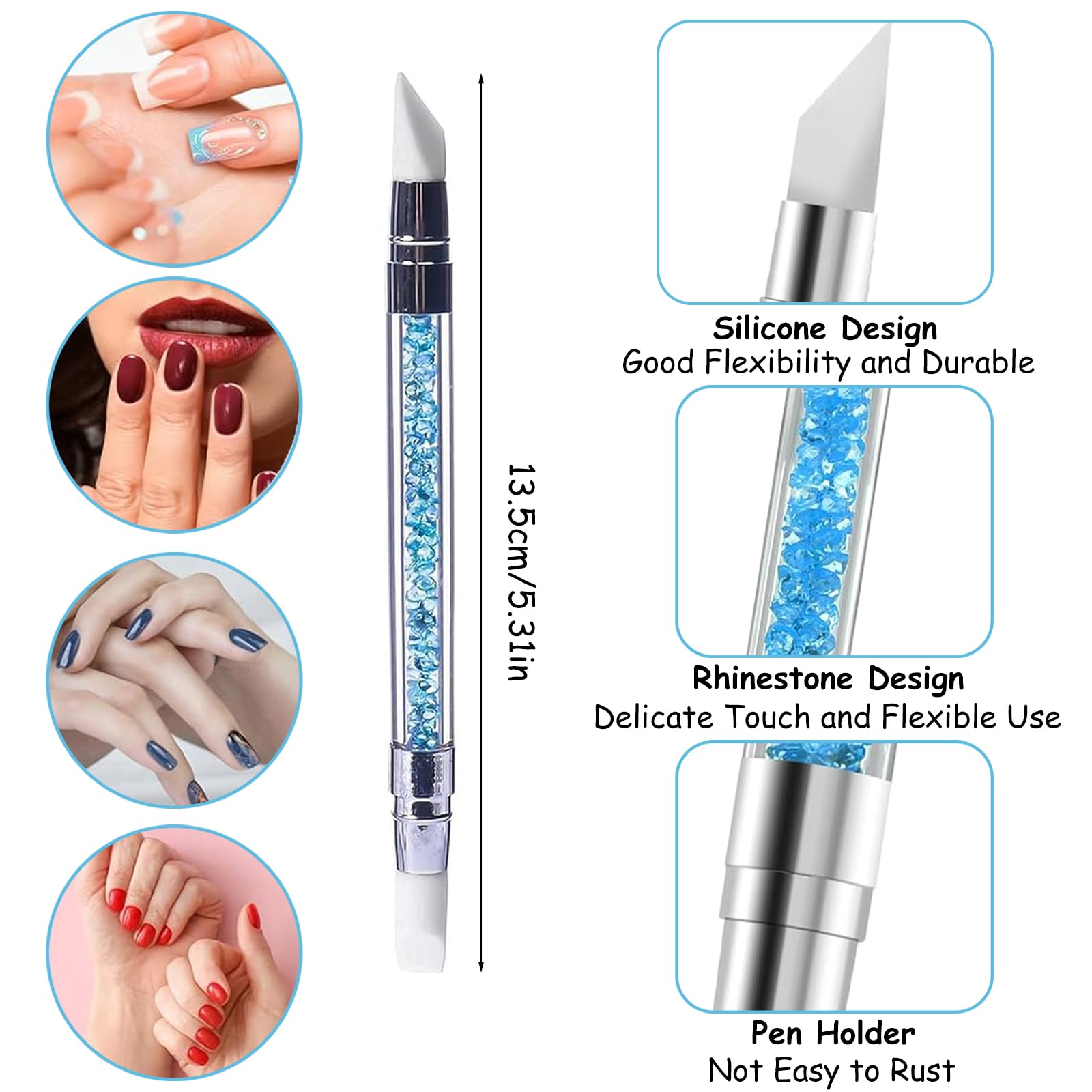 AXERHK Silicone Nail Tool, 13Pcs Nail Art Tools, 5Pcs Silicone Carving Pens, 5Pcs Dotting Pens, 3Pcs Detail Brushes - Image 2