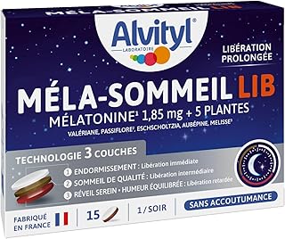 Alvityl Méla-Sommeil LIB - Mélatonine + 5 Plantes - Comprimé Tricouche à Libération Prolongée - Nuit réparatrice - 15 Comprimés Tri-couches