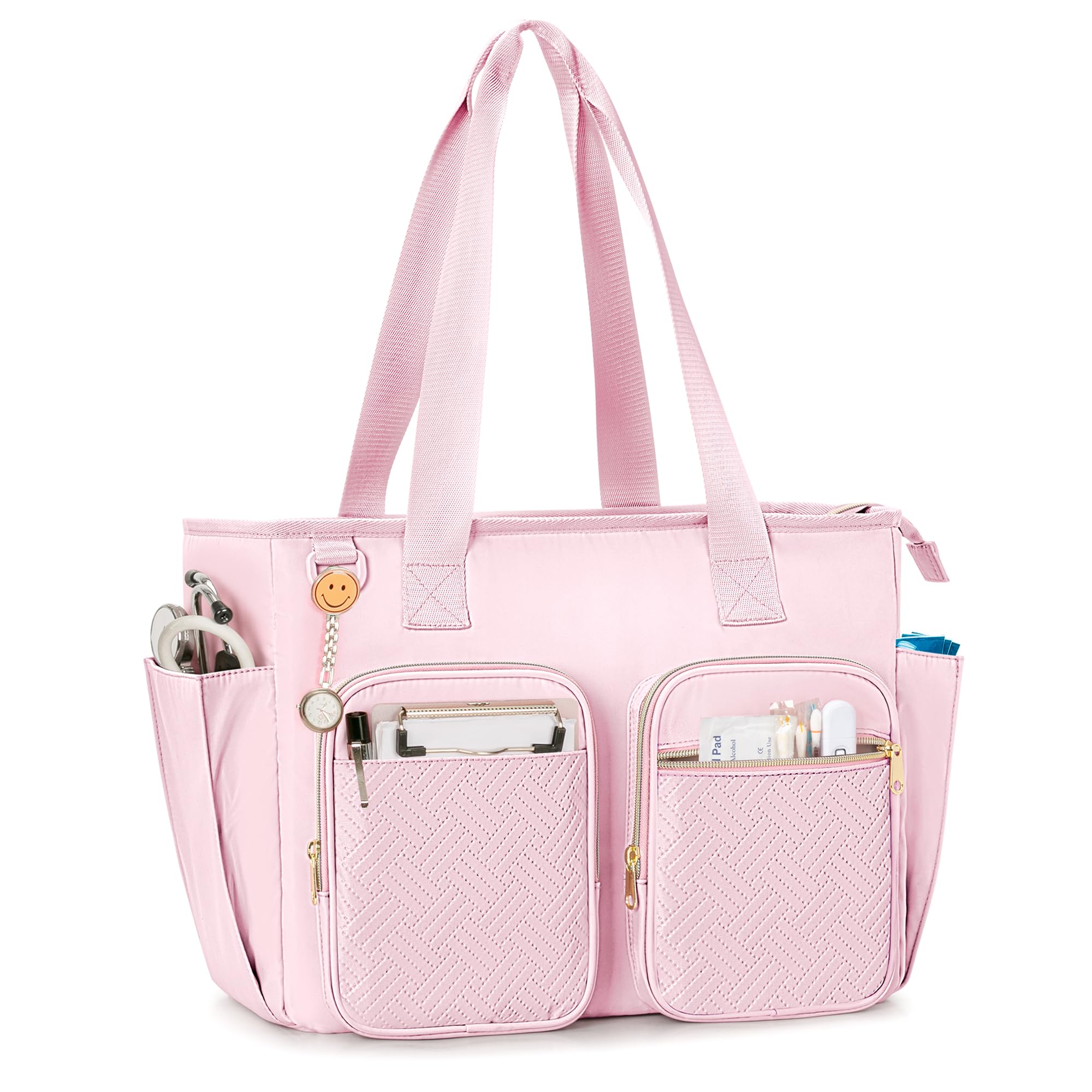 Prokva Nurse Tote Bag Clinical Bag Empty, Large Nurse Bag for Work fits 15.6" Laptop for Medical Assistants, Home Healthcare, Travel, Pink