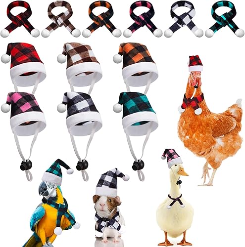 Weewooday Juego de 12 bufandas de Navidad para mascotas, mini sombrero de Papá Noel, bufanda de animales pequeños con correa ajustable para la