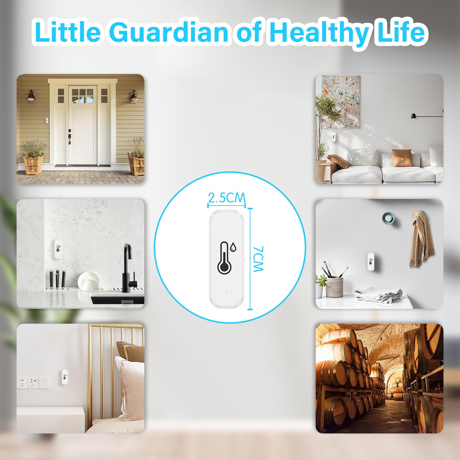 Thermomètre Wifi Intérieur Hygromètre Connecté Alarme Intelligente, Commande Vocale, Utilisé avec l'application Smart Life/Tuya, Compatible avec Amazon Alexa, Google Home, 4 pièces
