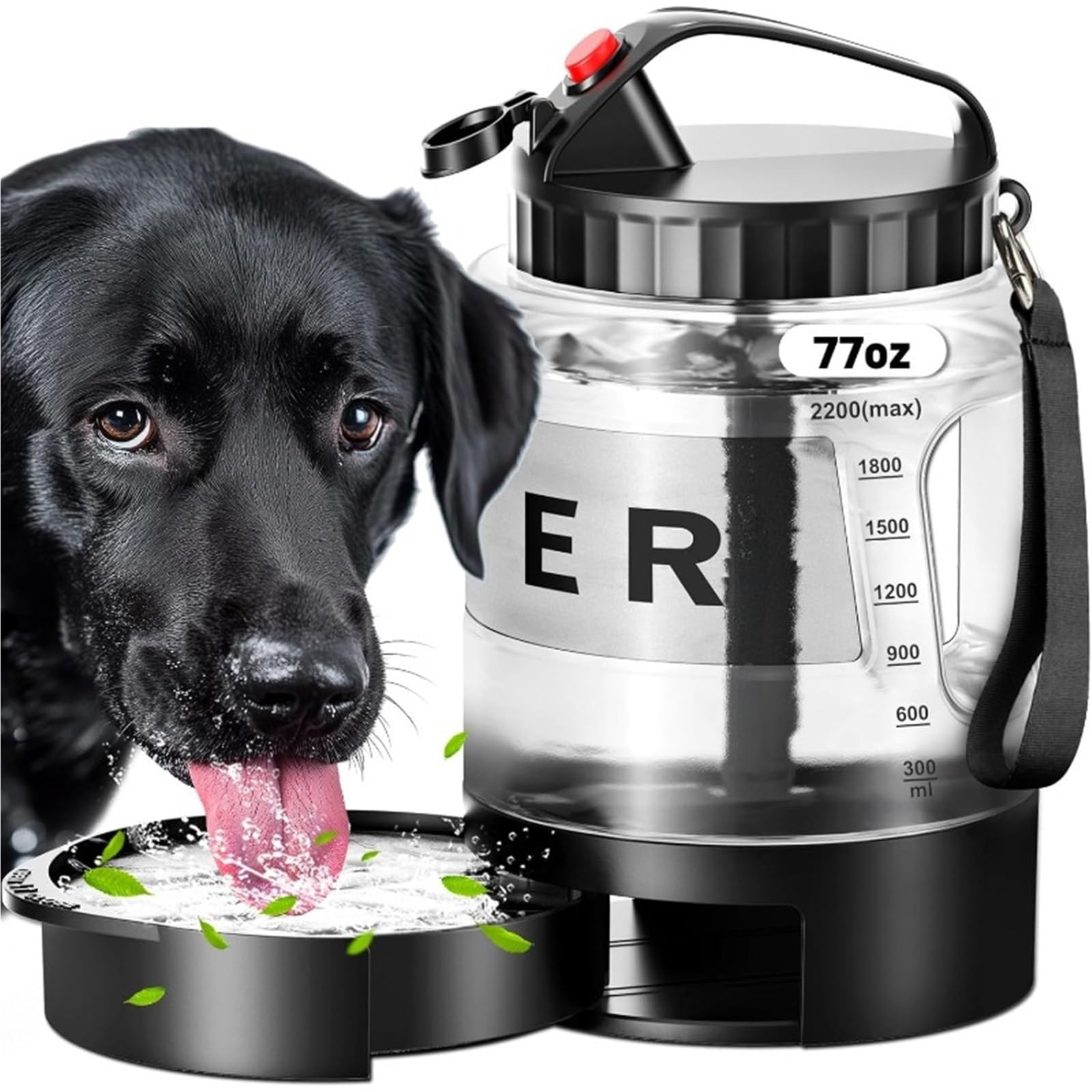 Borraccia Portatile per Cani 2200ml Alimentare Borraccia per Cani Senza BPA Per Escursionismo Viaggio Passeggiata(Black)