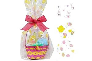 6 Pack Happy Easter Jumbo Cello Basket Bags 22x25 Inches Cellophane Basket Gift Bags Wrapping
