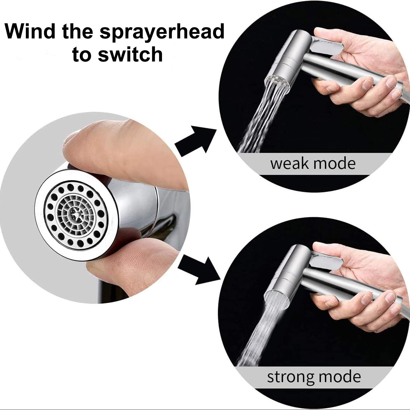 Bidet, ręczny spryskiwacz toaletowy, podwójny tryb (Jet/Stream), do prysznica, łazienki, higieniczny, do czyszczenia pieluch, z wężem sprężynowym G1/2" i zaworem G3/8"