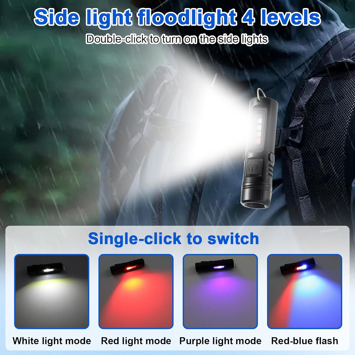 Rechargeable Keychain Flashlight 500lm & Magnetic Base, Mini Hands-Free Light for Camping, Hiking, Car Repair, Emergency