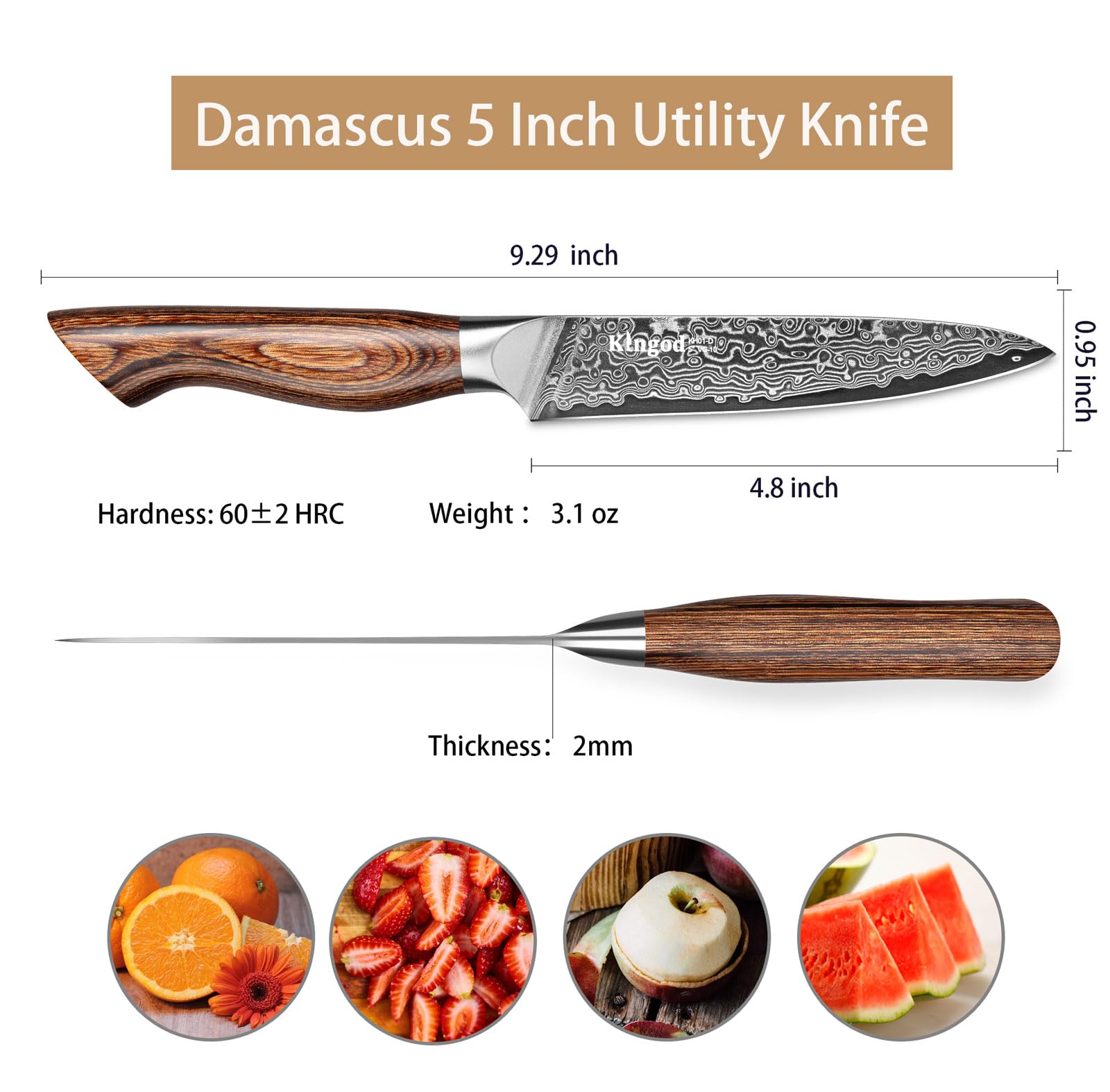 5-Inch Utility Kitchen Knife – Japanese VG10 Core, Razor-Sharp & Full Tang – Small Chef Knife for Fruits, Veggies & Meat – Ergonomic Wood Handle – Gift-Ready Box