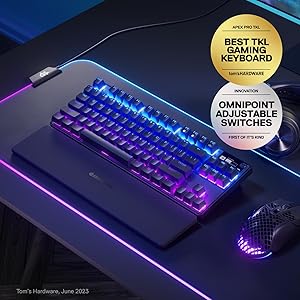 SteelSeries Apex Pro TKL Wireless HyperMagnetic Gaming Keyboard  Esports Tenkeyless  OLED Screen  Adjustable Actuation  PBT Keycaps  Bluetooth  2.4GHz  USB-C