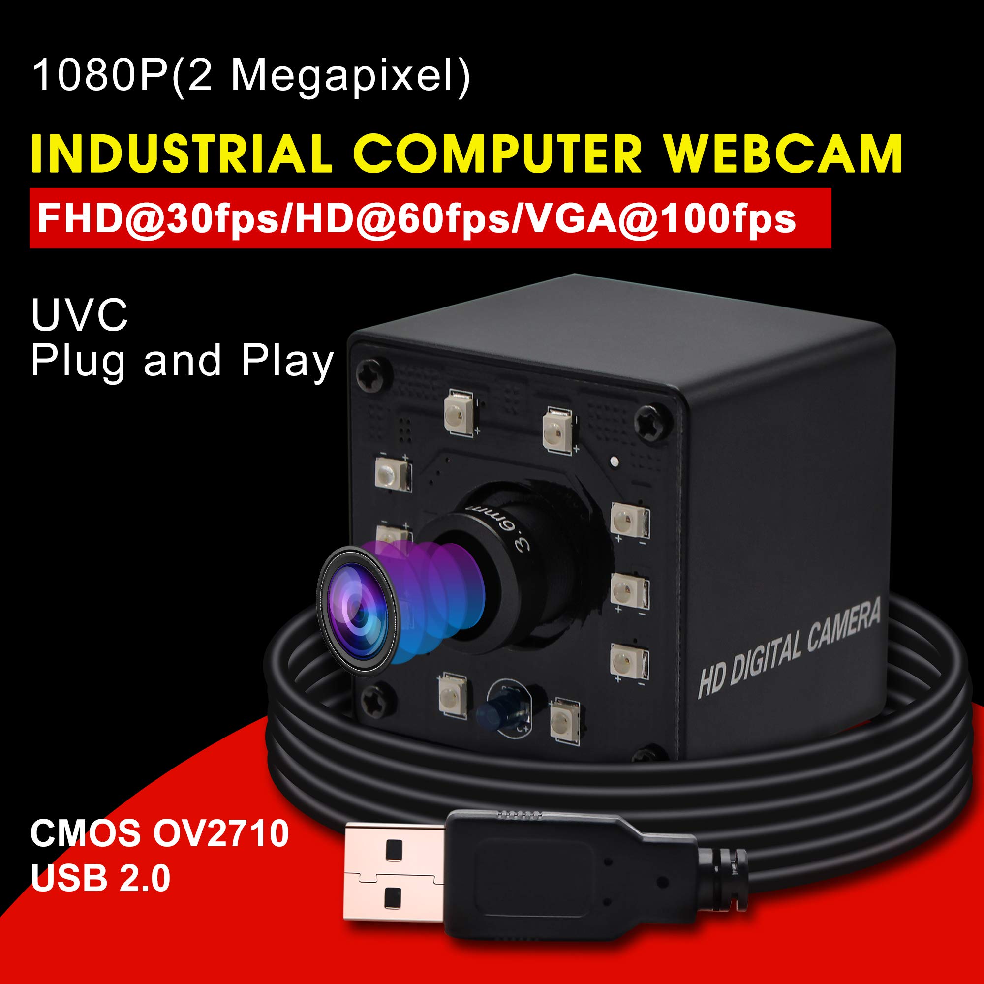 Mermaid 100 fps Night Vision USB Camera 1/2.7" CMOS OV2710 Web Cam Full HD 1080P USB con telecamera Mini infrarossi USB2.0 Webcam con tecnologia IR Cut e 10 LED Board, webcam con lente da