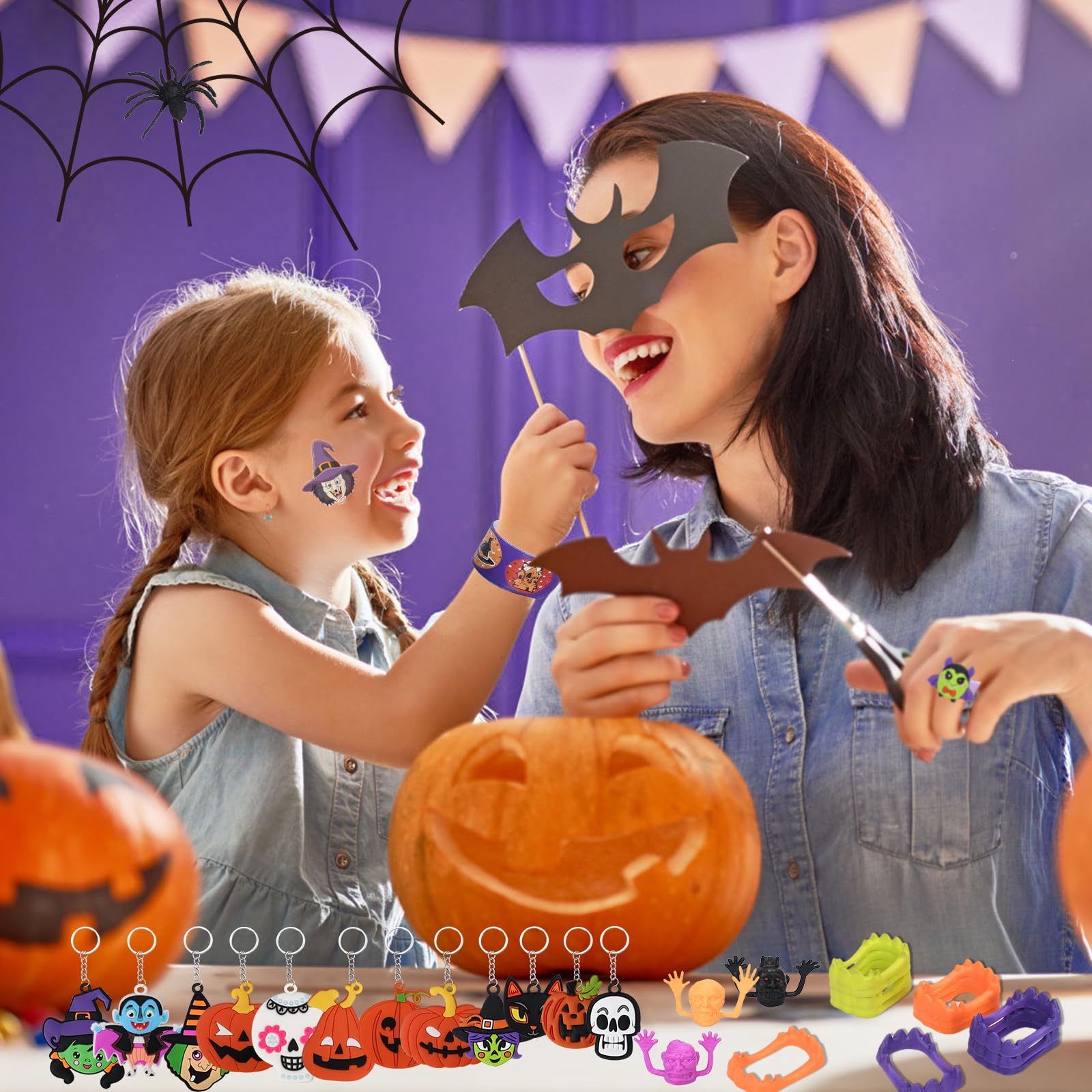 154 Piezas Para Rellenar Piñatas De Halloween - Incluye Pulseras Slap, Sellos, Pegatinas Y Arañas, En Caja Regalo