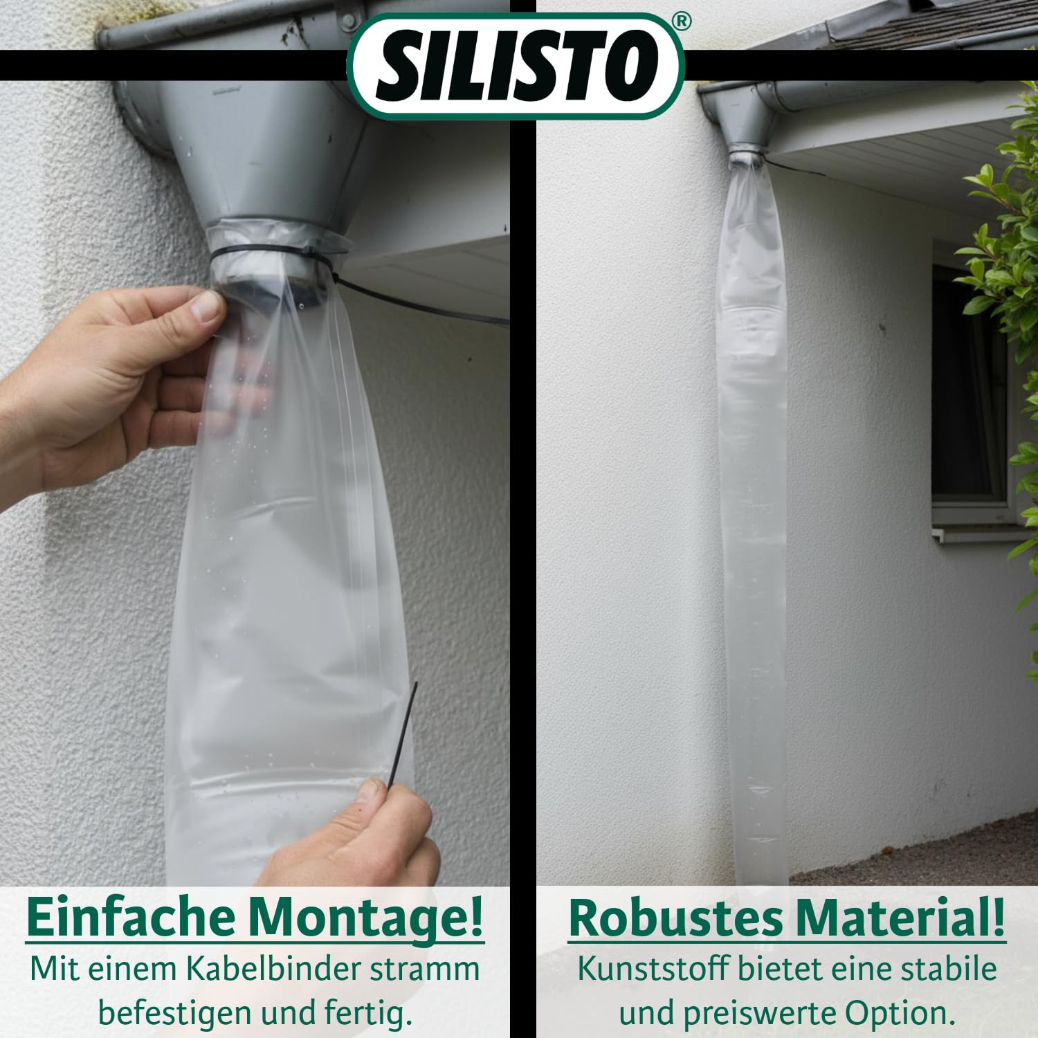 SILISTO Dachrinnenschlauch bis Ø 125 mm 50 Meter Rolle & 140µ Dicke Regenrinnenschlauch - Regenrinnen Ablauf - Fallrohrschutz - Schlauchfolie für Ablaufrohre & Baustellen