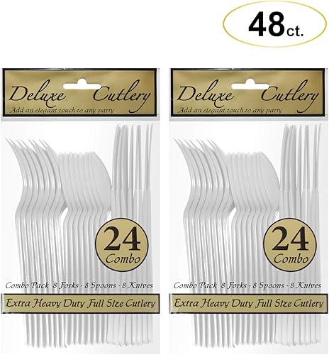 Miniatura 7 de Party Essentials Paquete combinado de cubiertos de plástico duro extra resistente, cuchillostenedorescucharas, rojo, 48 piezas16 lugares (N1224RD-2)