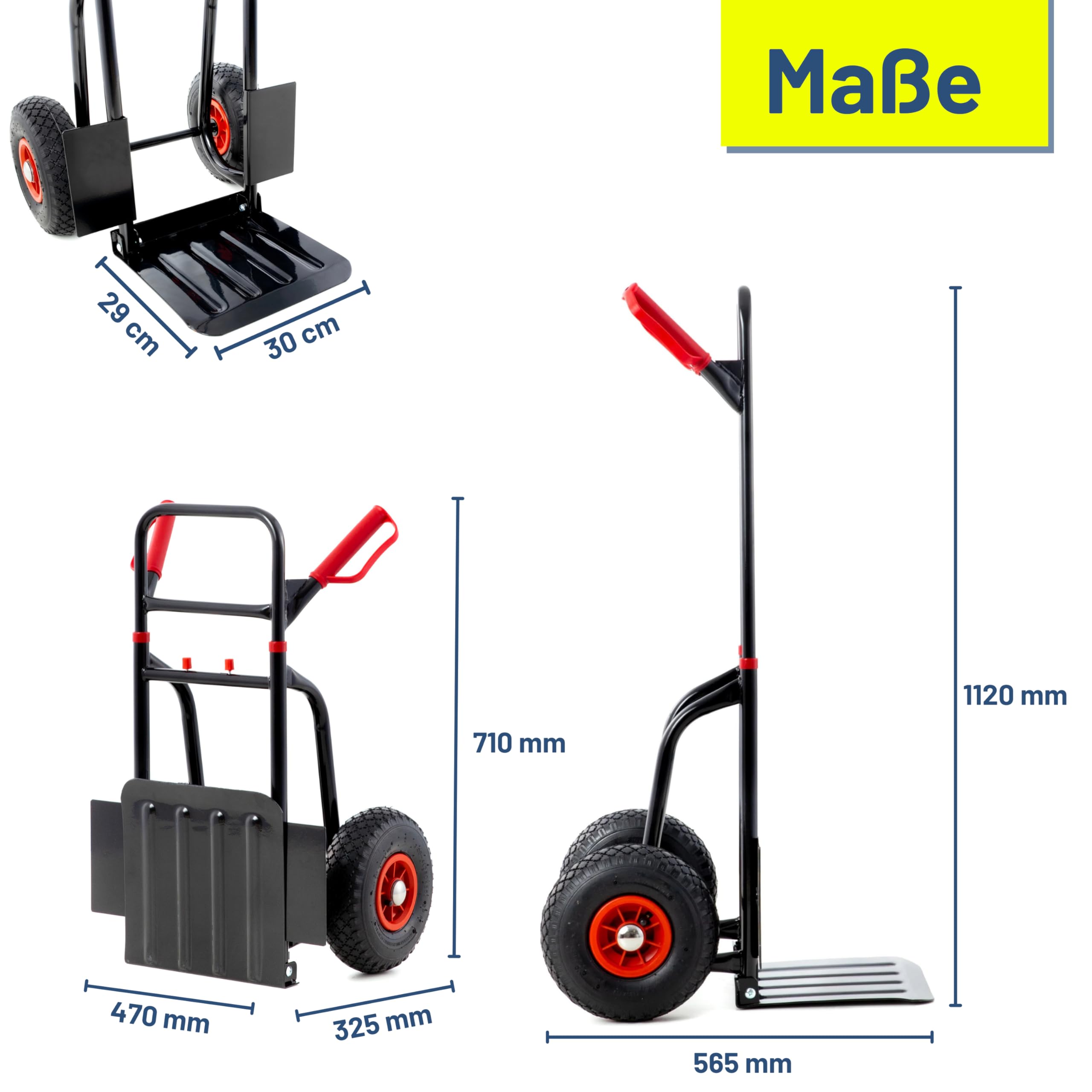 Pallit Sackkarre Klappbar 200 kg - Stahl Transportkarre mit Luftreifen | Faltbarer Handwagen als ideale Umzugshilfe, robuste Gartenkarre und Lagerkarre, kompakte Möbelkarre aus stabilem Stahl