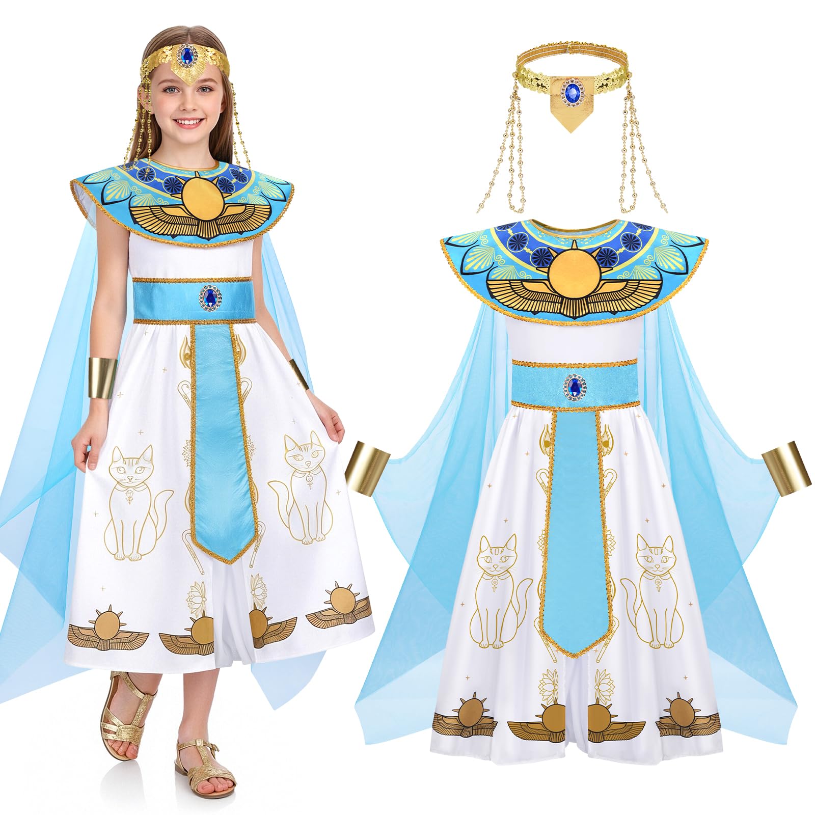 WIKITOT Egyptian Costumes for Girls, Halloween Costumes for Girls Aged 5-13 (M) — image 1