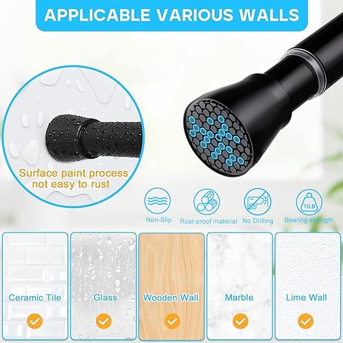 Miniatura 3 de Paquete de 2 barras de cortina de tensión de 33 a 59 pulgadas, barra de cortina ajustable expandible con resorte de presión, sin taladrar, barra de