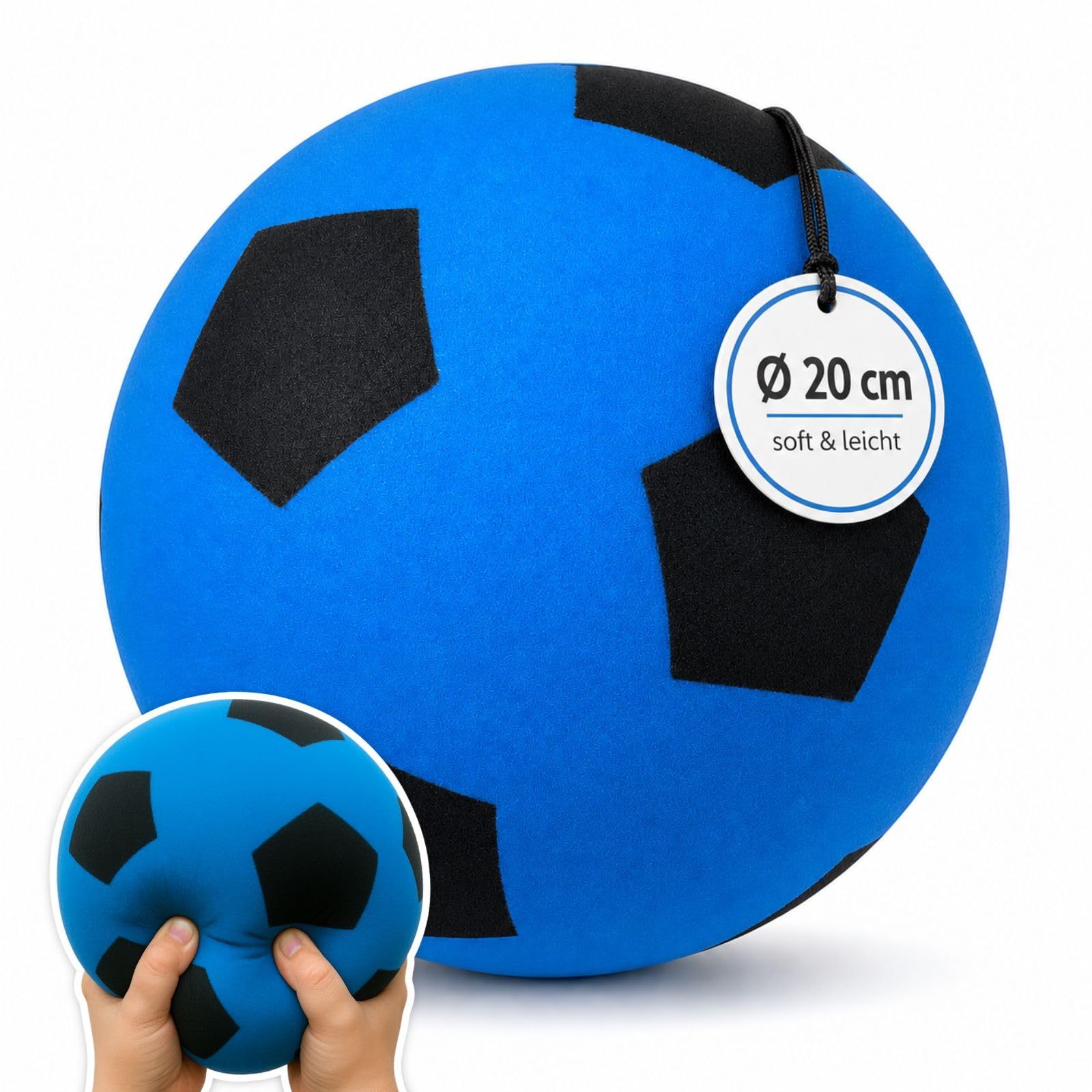alldoro 63105 Balón de Espuma, con diseño de fútbol, para niños a Partir de 18 Meses, para Interior y Exterior, Azul, 20 cm, 153 g