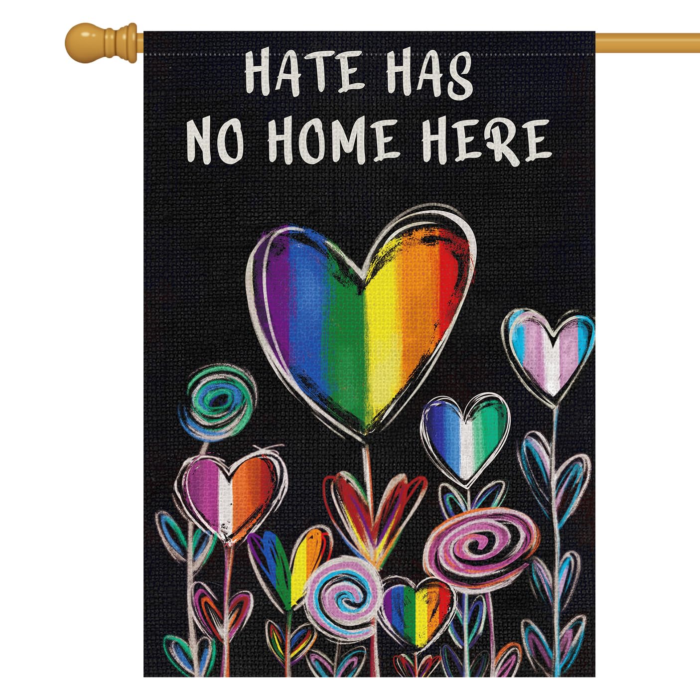 Louise Maelys Hate Has No Home Here Pride House Flag 28x40 Double Sided Burlap, Large Rainbow Love Heart Gay Lesbian LGBT Pansexual Garden Yard Flags Sign Banner for Pride Month Porch Outdoor Decor