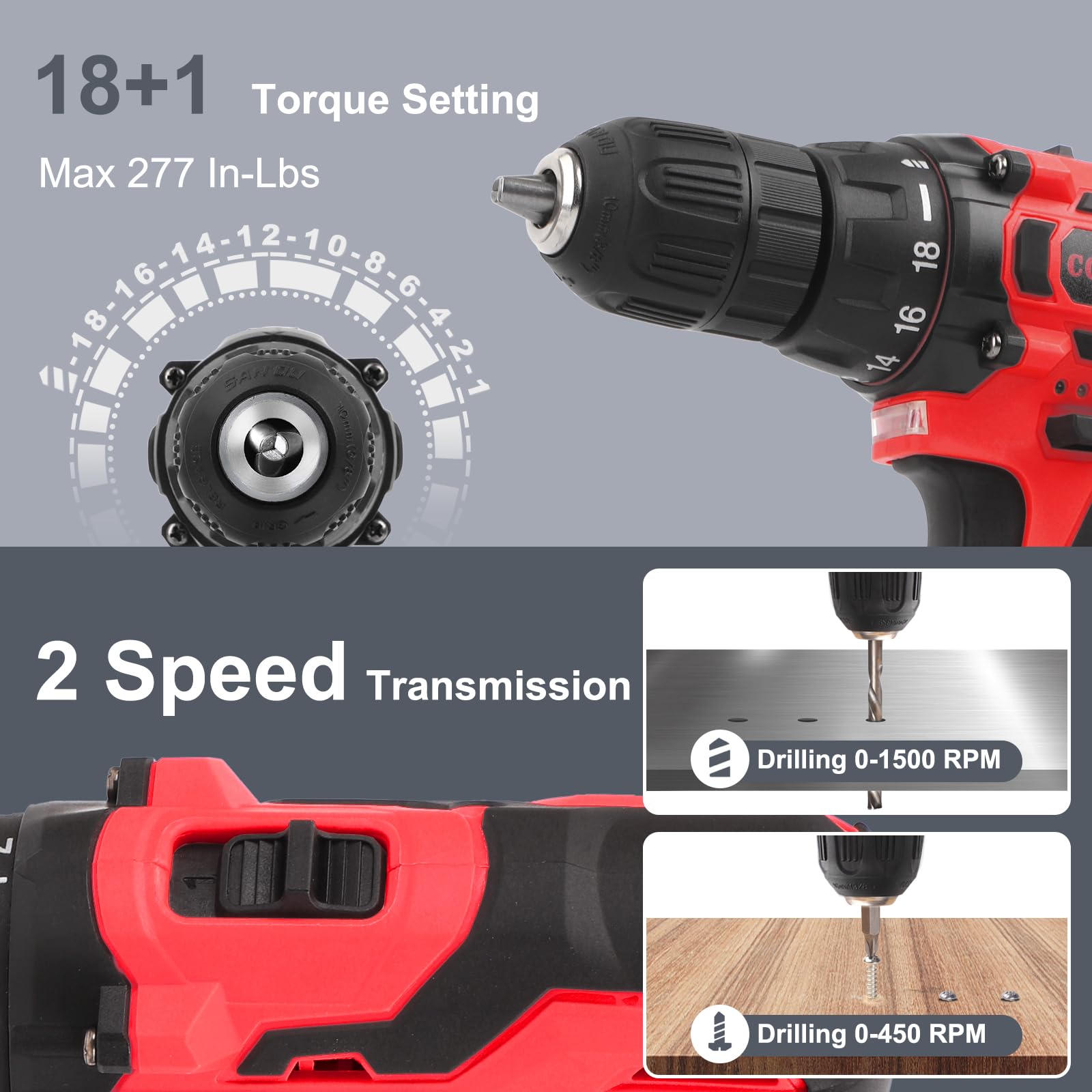 COMOWARE Kit di attrezzi per la casa da 169 pezzi con trapano elettrico senza fili da 12 V, multi-task per riparazioni e manutenzione fai da te, borsa rossa inclusa