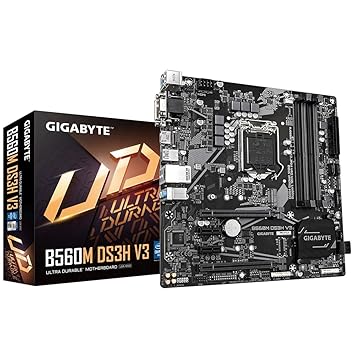 Gigabyte B560M DS3H V3 Motherboard - Supports Intel Core 11th Gen CPUs, 4+2 Hybrid Digital VRM, up to 3200MHz DDR4 (OC), 1xPCIe 3.0 M.2, 1GbE LAN, USB 3.2 Gen 1