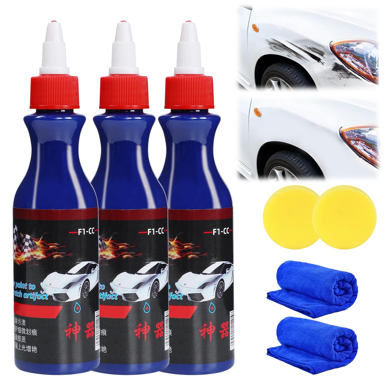 3 PCS Warmwind Ultimate Paint Restorer, Car Paint to Scratch Artifact, Ultimate CarScratch Remover, F1-cc Scratch Repair Wax for CarPaint Scratch Repair Agent with Wipe and Sponge