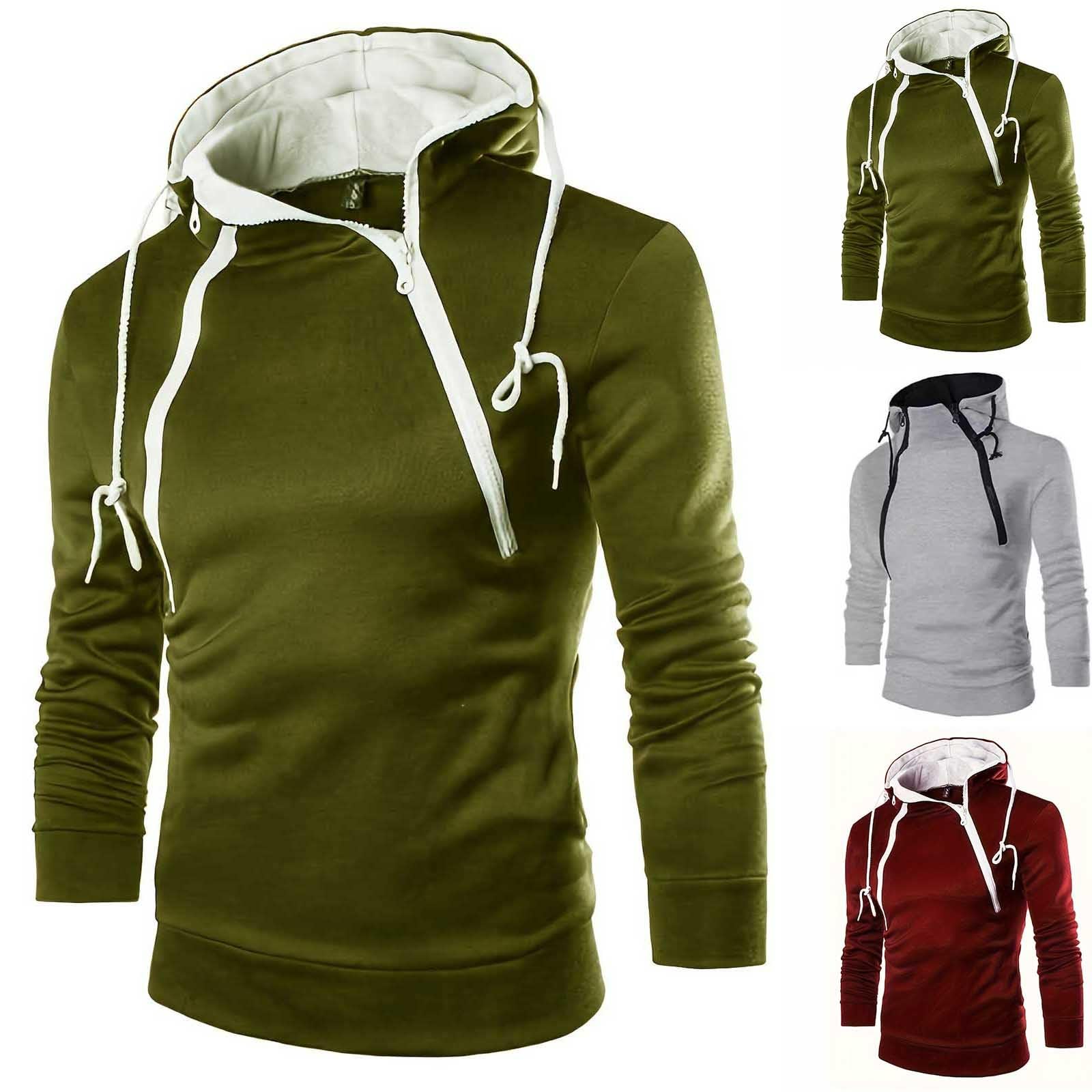 Sweat à Capuche Homme, Fermeture Zippée, Color Block, Manches Longues