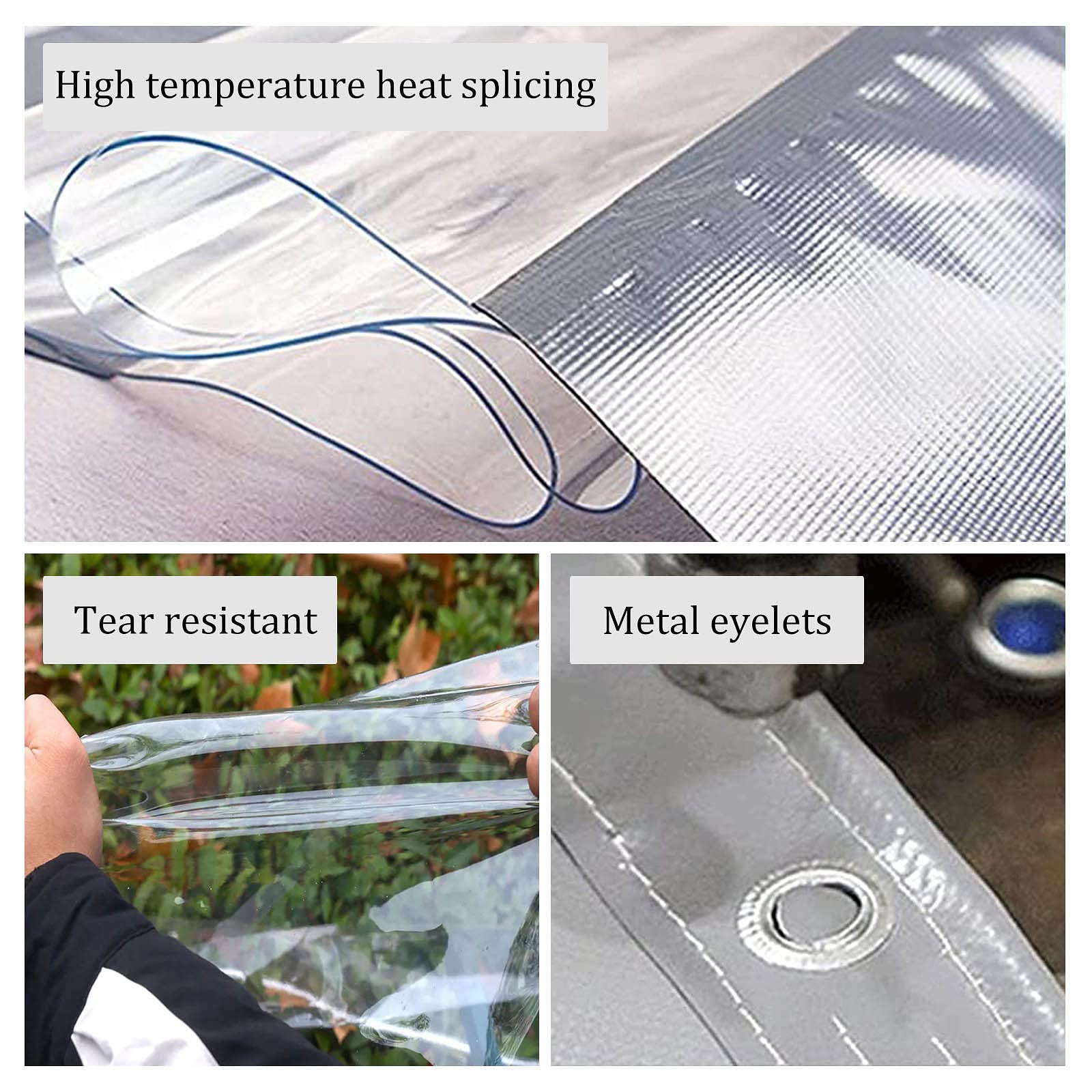Wasserdichte Transparent Planenvorhänge,Pvc Durchsichtige Planen Seitenteile Für Außenbereich,Mit Reißverschluss,Pergola Veranda Pavillon Wetterfeste Trennvorhänge,Mit Ösen,L×H-2.3×3m(7.5*9.8ft)