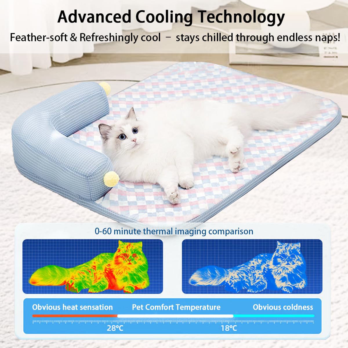 Cama refrescante para mascotas y alfombrilla para mascotas, 21 x 15 pulgadas, comodidad de verano con almohada suave en forma de L o gatitos y gatos para perros y gatos, manta de refrigeración