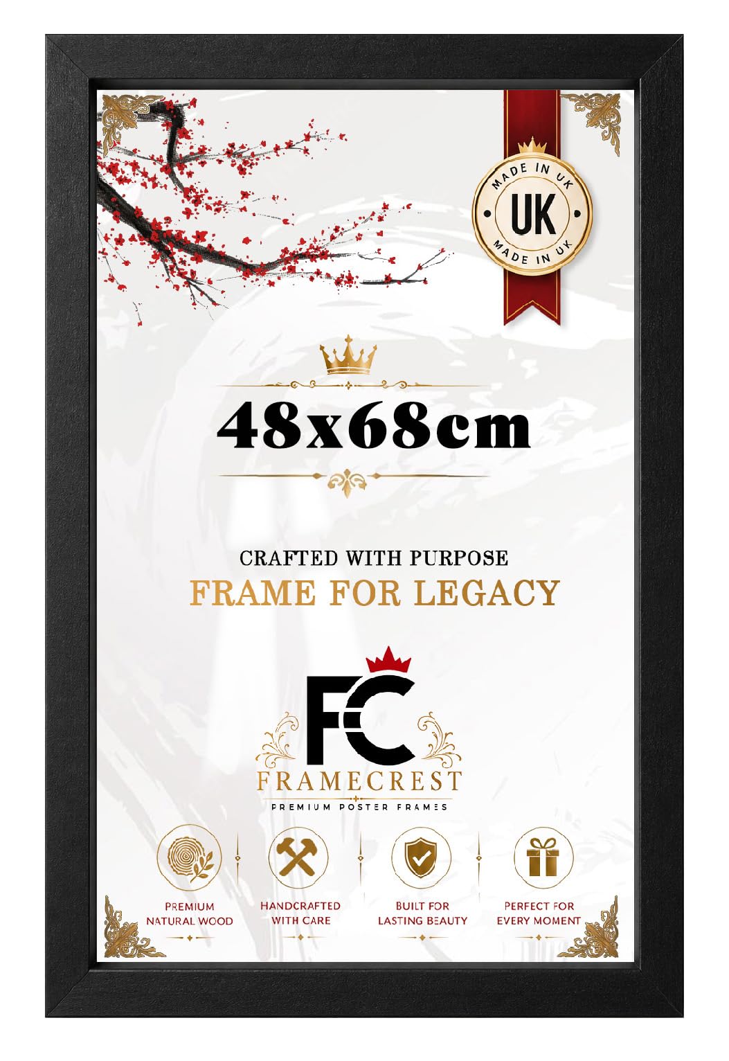 FRAMECREST Exclusive Flat 48x68cm Rectangle MDF Poster Frame | Solid Engineered Wood | Landscape or Portrait Orientation | Photos for Family, Gift Wedding, Birthday-[Matt Black] — image 1
