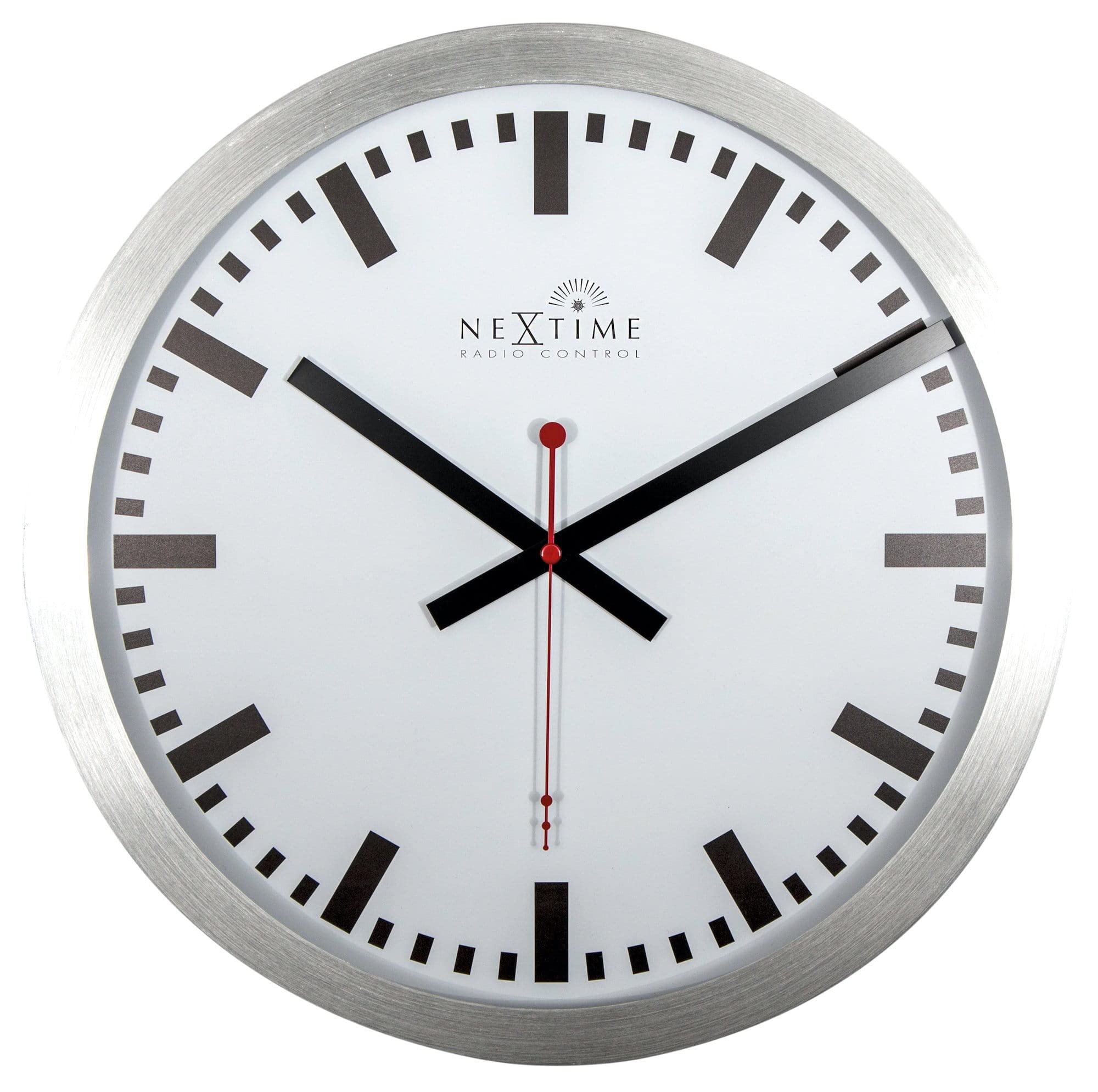 NeXtime Reloj de pared - Estación de trenes "STATION RCC", muy silencioso, radiocontrolado, blanco, redondo, ø 35 cm