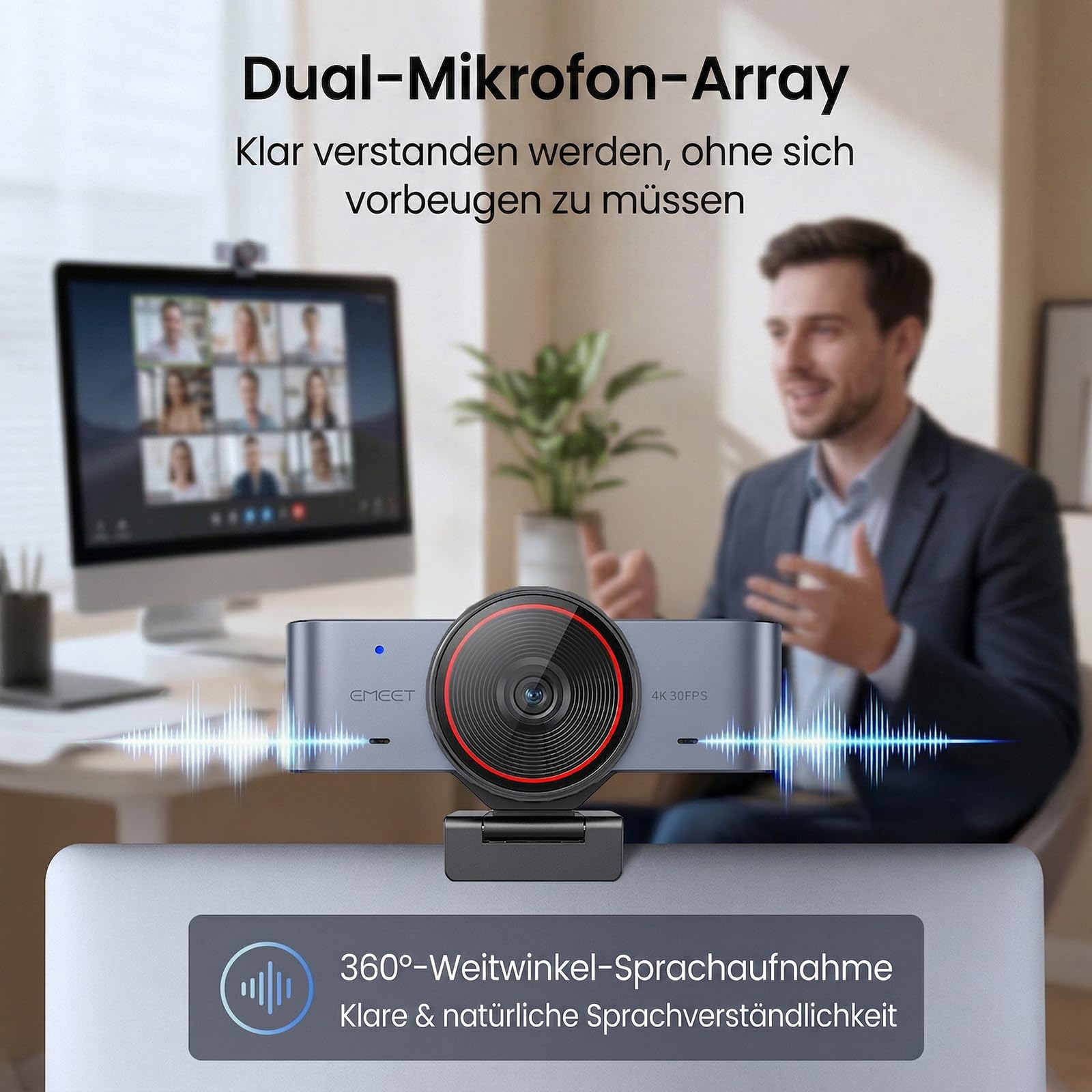 EMEET C960 Ultra Webcam 4k for MAC, USB Web Kamera für Streaming & Teams | 4K UHD 1/1.5" Sensor｜PDAF Fokus｜Alu-Gehäuse & USB-C｜Sichtschutz｜Teams & Whiteboard-Modus｜1080P@60FPS Streaming