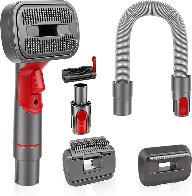 ANIRUDH 3-in-1 Dog Hair Vacuum Brush Attachment Compatible with Dyson Gen5 V15 V12 V11 V10 V8 V7, Pet Grooming Brush Kit with Extension Hose, Adapter & 3 Brush Heads