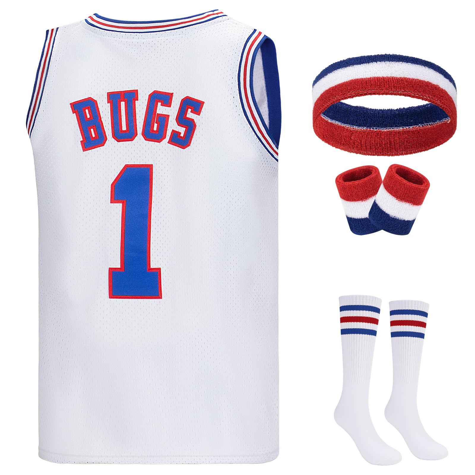 Lola #10 Bugs #1 Bunny Jerseys Halloween Costumes Set Space Movie Basketball Jersey with Headband Knee Socks