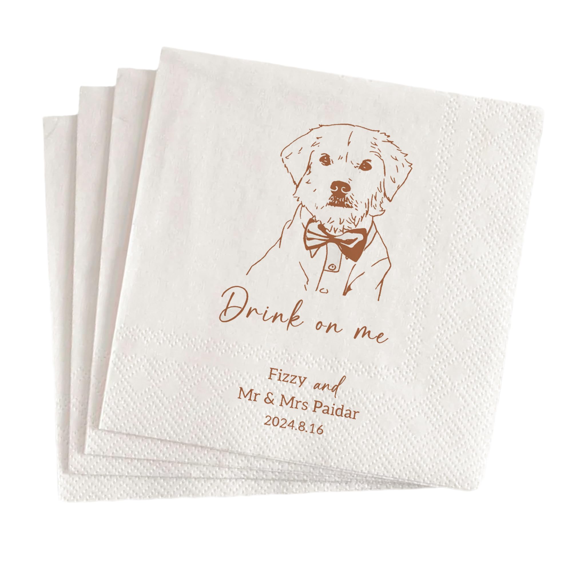 Personalisierte Hochzeitsservietten mit personalisierten Porträts und Daten, personalisierte Haustier-Cocktail-Servietten für Verlobungsparty, Brautpartys und Hundehochzeiten