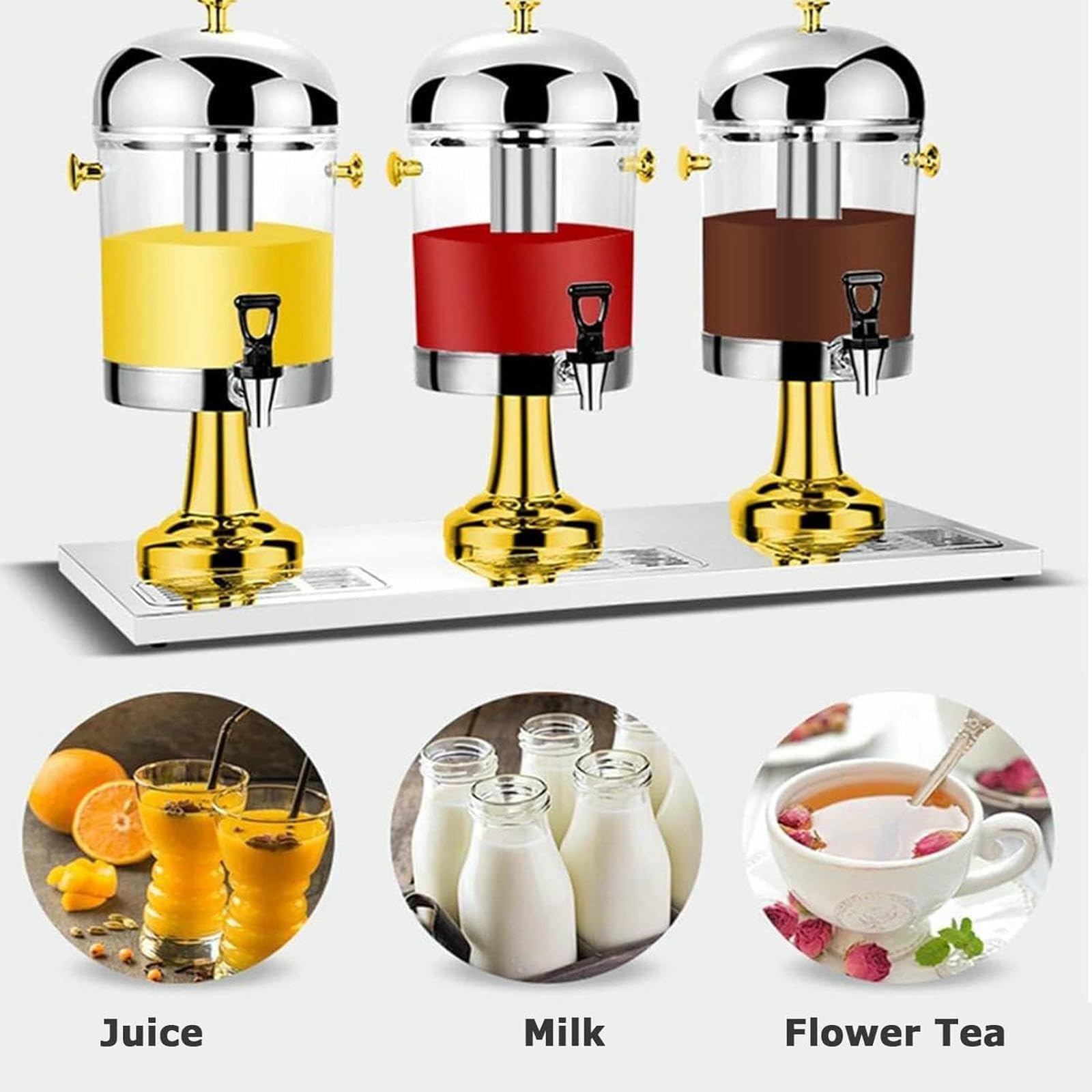 Dispensador De Bebidas, Dispensador De Jugo, Dispensador De Bebidas De Vidrio Transparente De Acero Inoxidable, Dispensador De Bebidas para Desayunar Barras De Buffet Hoteles