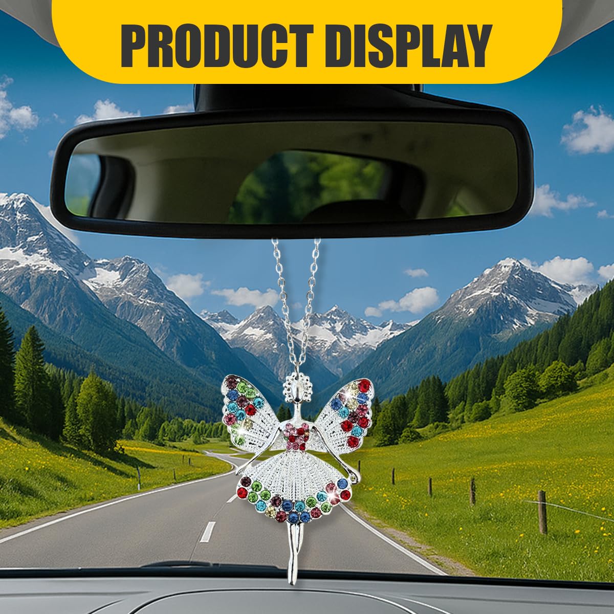 Bling Ballerina Dancer Car Mirror Hanging Accessories - Crystal Rhinestone Car Rear View Mirror Charm for Women - — view 6