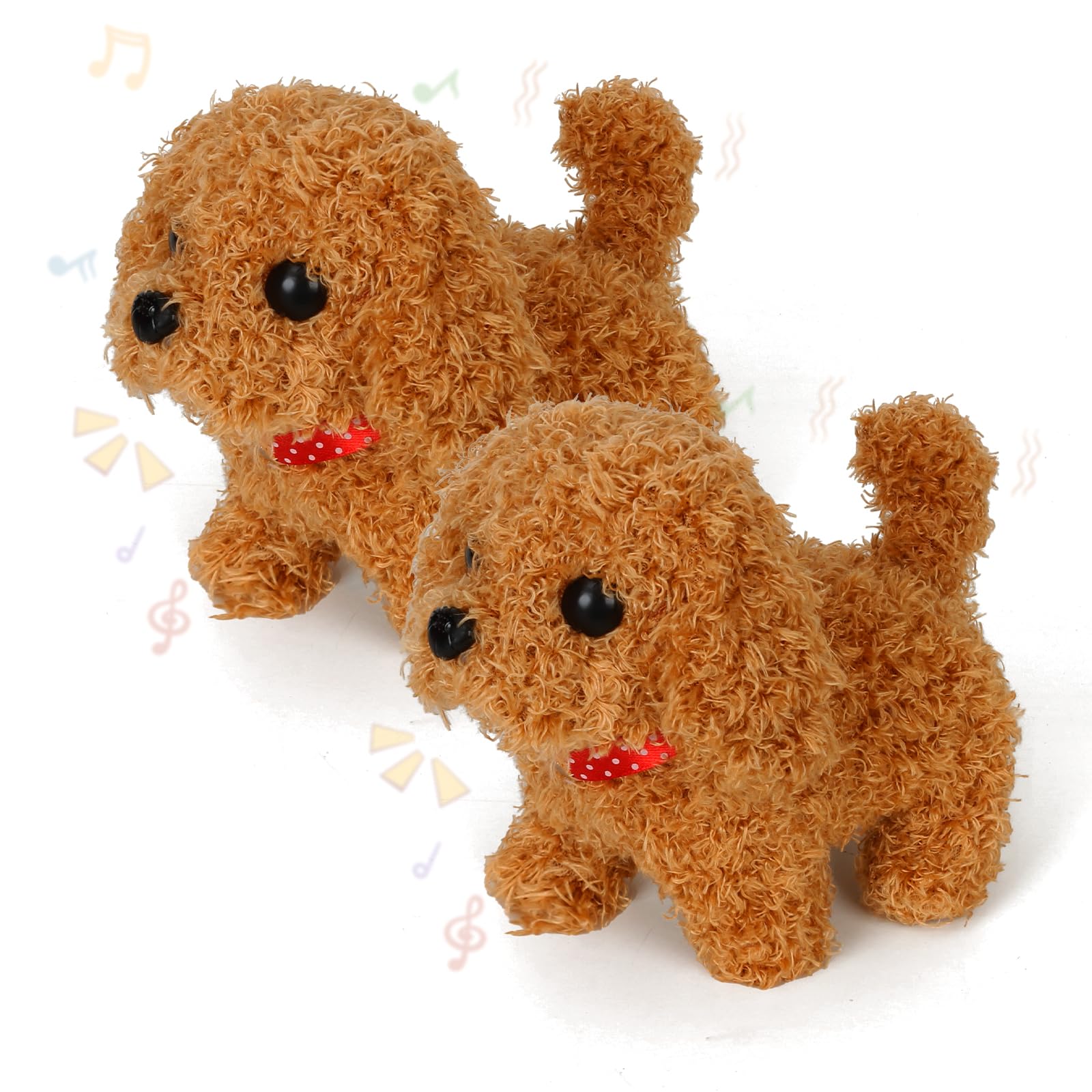 Cane Robot Interattivo, 2x Cagnolino Elettronico Realistico che Cammina e Abbaia - Giocattolo Cane di Peluche con Movimento e Suono - Regalo per Bambini e Bambine 2 3 4 5 6 7 Anni