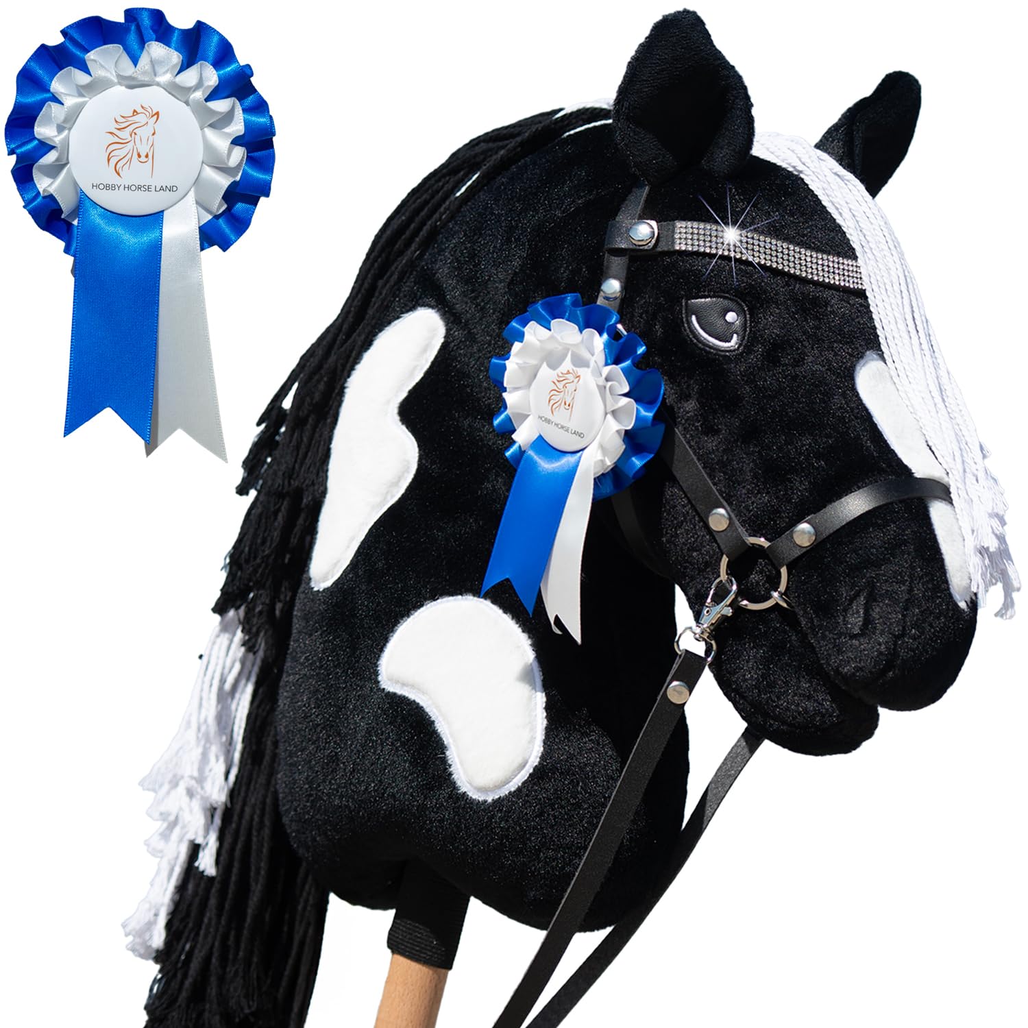 Hobby Horse Land A3 Pie Noir Black Diamond z błyszczącą siatką - czarno-biały koń na kiju z flotem dla dzieci i młodzieży