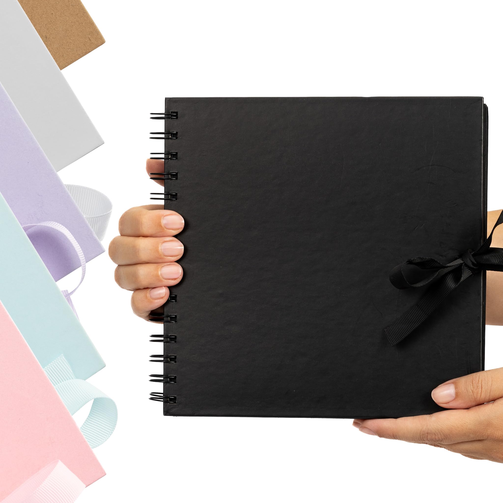 Evelay Black Scrapbook Photo Album Spiral Bound For Wedding Couple Travel Memory Book With 40 Pages - Medium, 8 X 8" (Black)